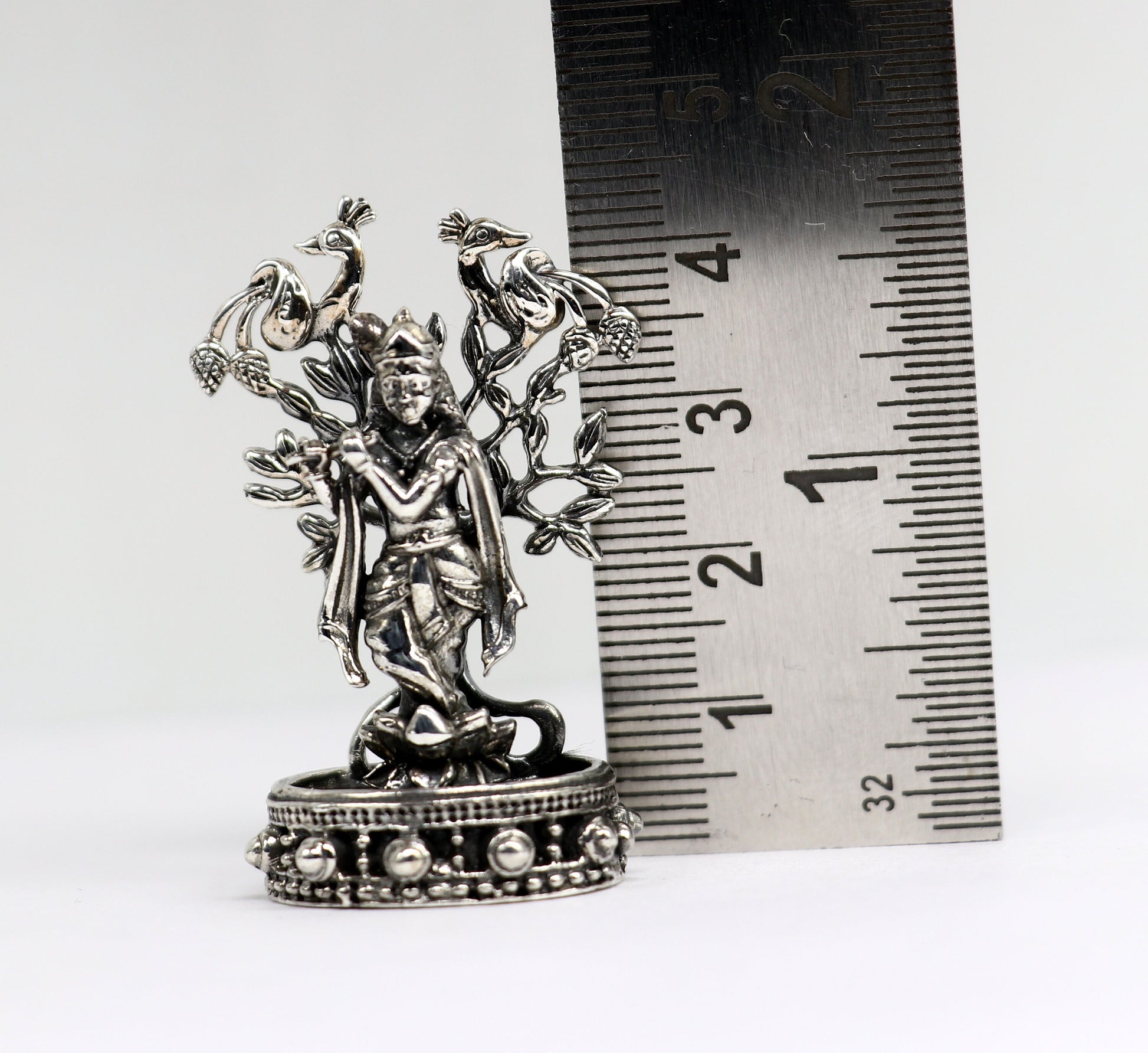 925 Sterling silver handmade antique design Idols Lord Krishna with flute standing Statue figurine, puja articles decorative gift art37 - TRIBAL ORNAMENTS