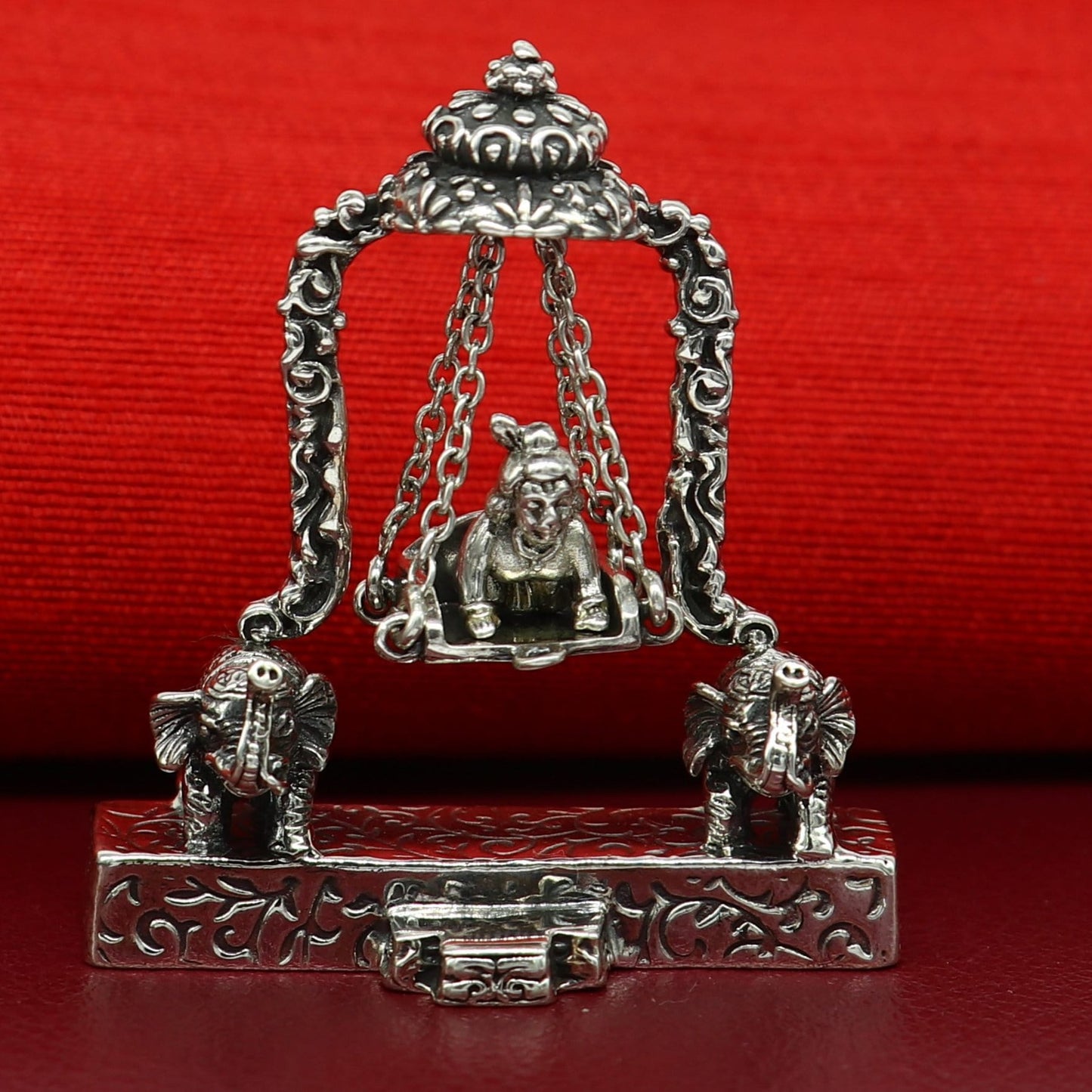 925 Sterling silver handmade custom design Idols Lord Krishna with swing, Bal Gopala Statue figurine, puja articles decorative gift art38 - TRIBAL ORNAMENTS