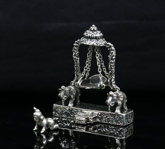 925 Sterling silver handmade custom design Idols Lord Krishna with swing, Bal Gopala Statue figurine, puja articles decorative gift art38 - TRIBAL ORNAMENTS