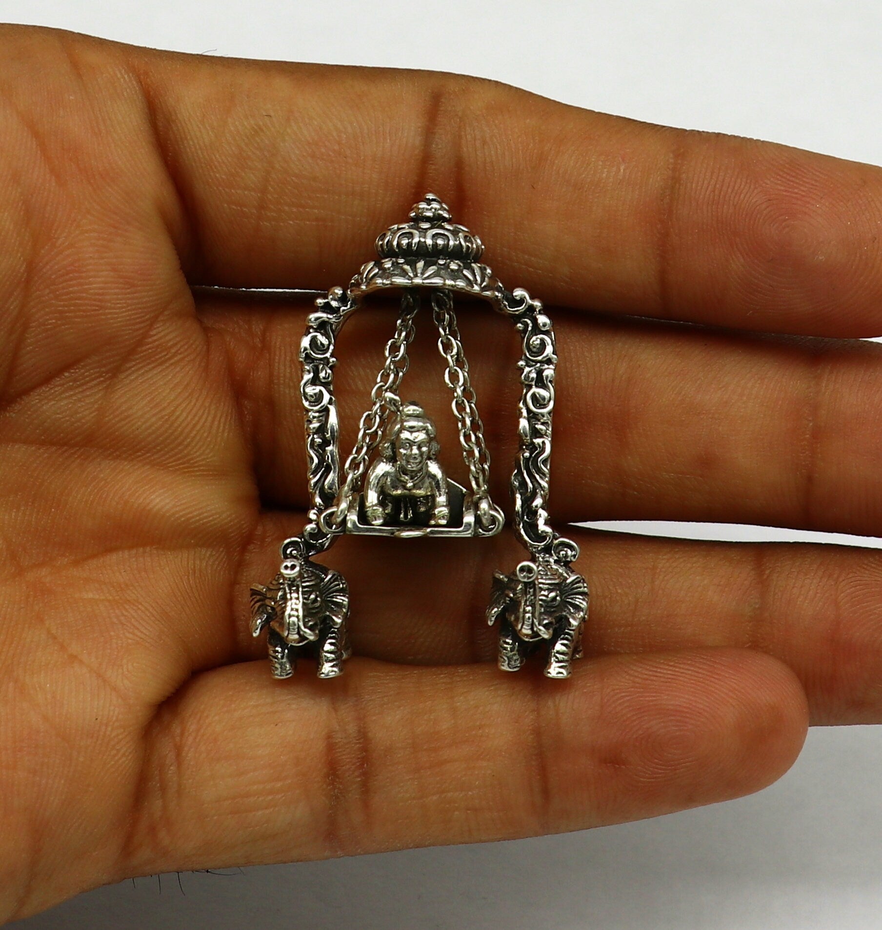 925 Sterling silver handmade custom design Idols Lord Krishna with swing, Bal Gopala Statue figurine, puja articles decorative gift art39 - TRIBAL ORNAMENTS