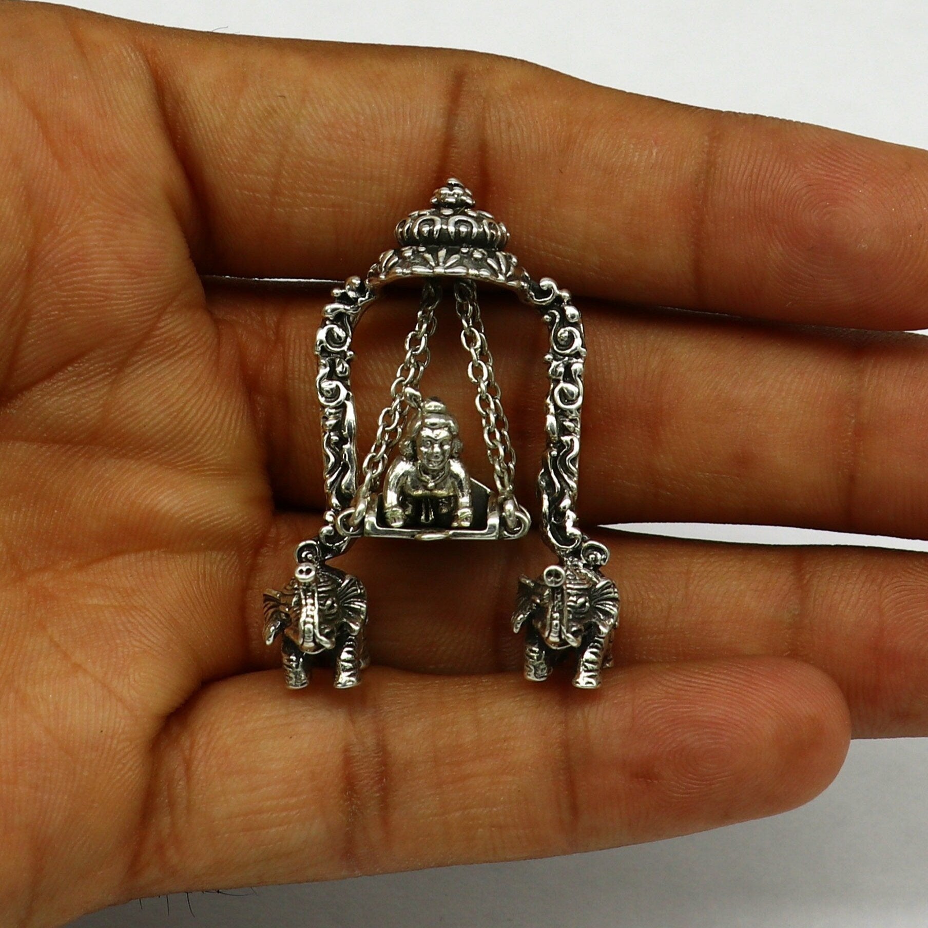 925 Sterling silver handmade custom design Idols Lord Krishna with swing, Bal Gopala Statue figurine, puja articles decorative gift art39 - TRIBAL ORNAMENTS