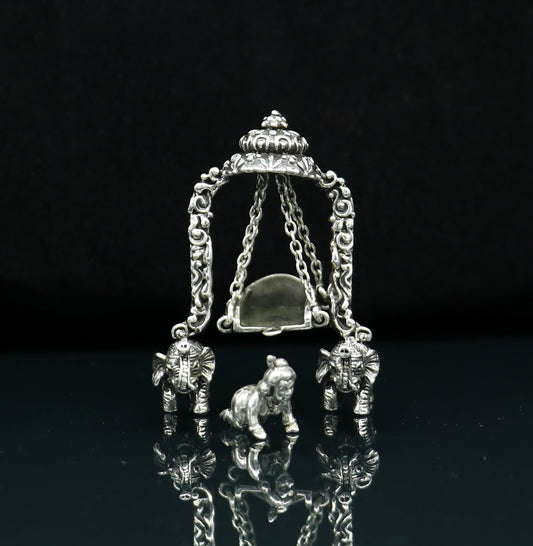 925 Sterling silver handmade custom design Idols Lord Krishna with swing, Bal Gopala Statue figurine, puja articles decorative gift art39 - TRIBAL ORNAMENTS