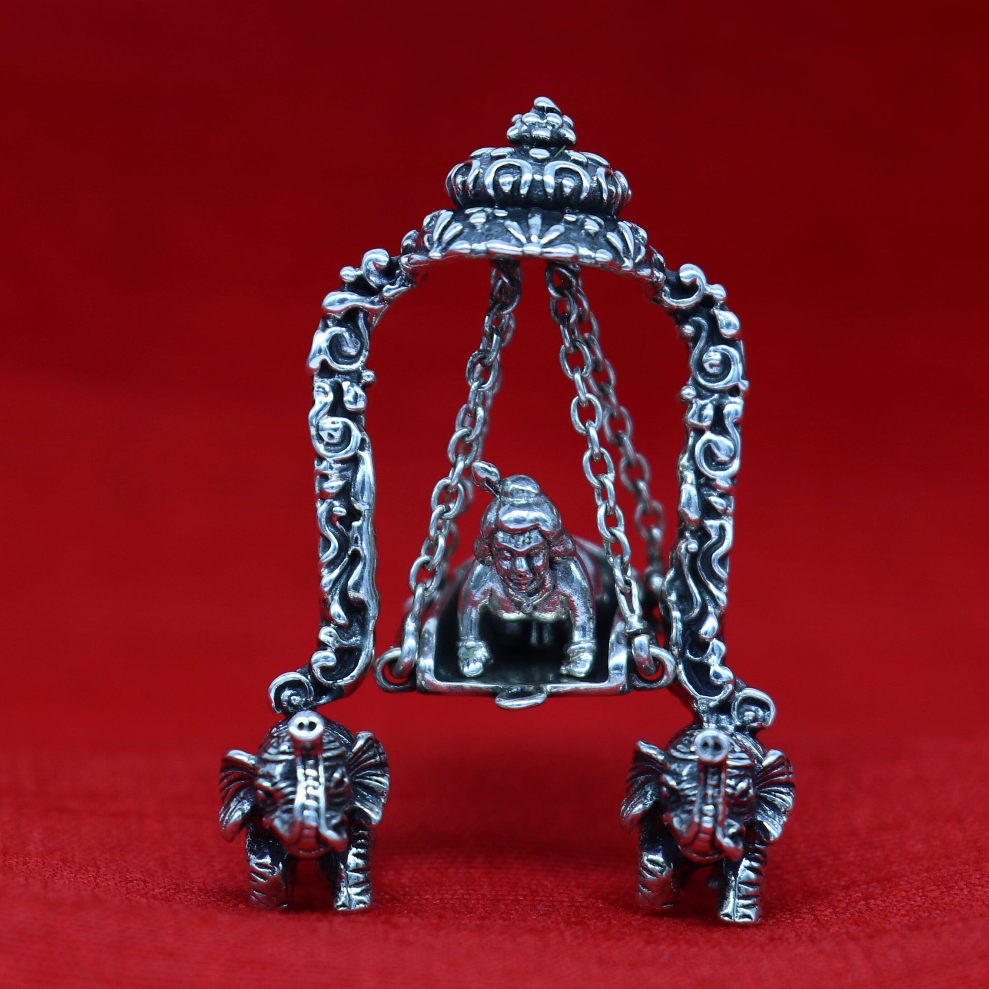 925 Sterling silver handmade custom design Idols Lord Krishna with swing, Bal Gopala Statue figurine, puja articles decorative gift art39 - TRIBAL ORNAMENTS