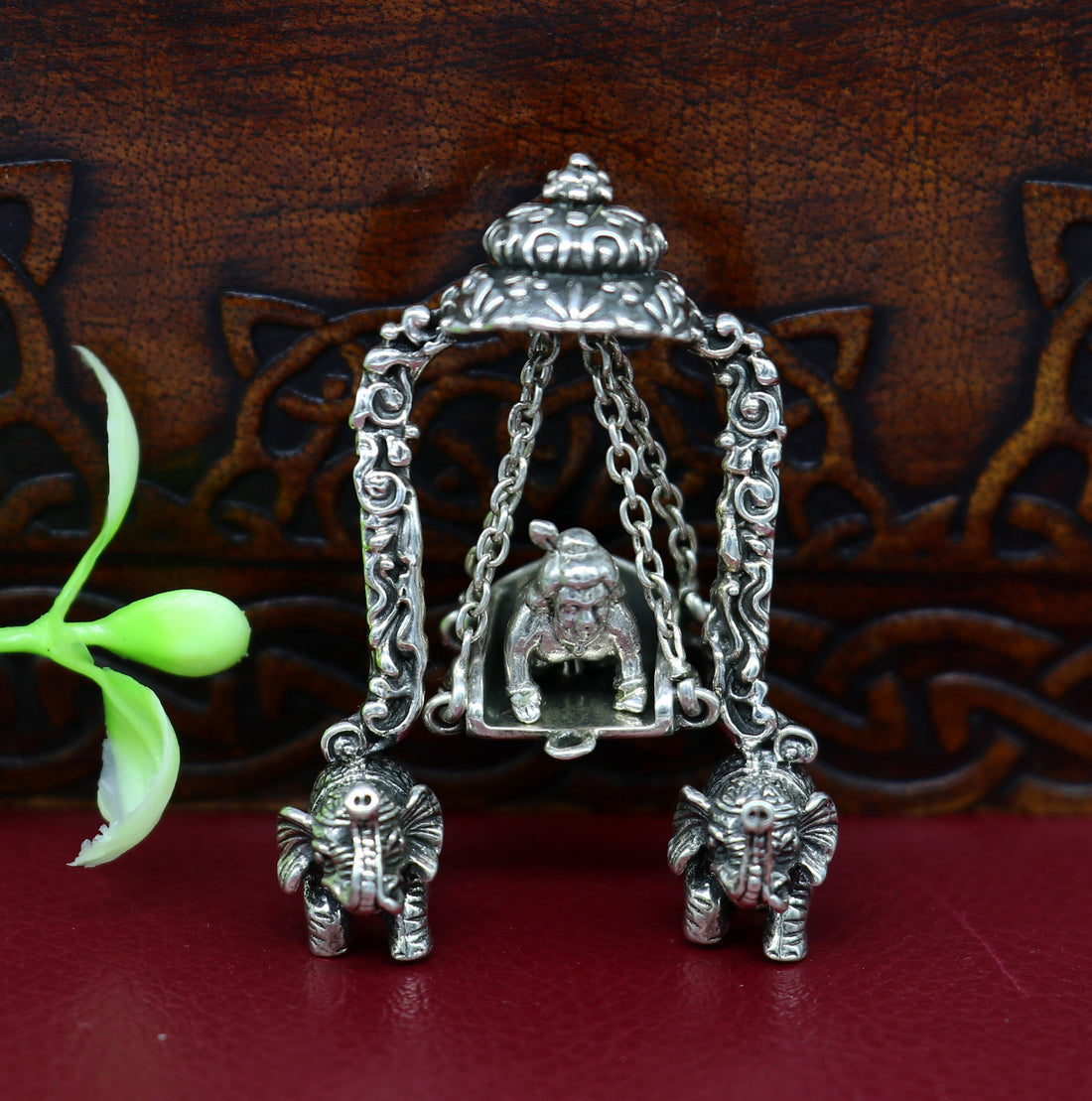 925 Sterling silver handmade custom design Idols Lord Krishna with swing, Bal Gopala Statue figurine, puja articles decorative gift art39 - TRIBAL ORNAMENTS