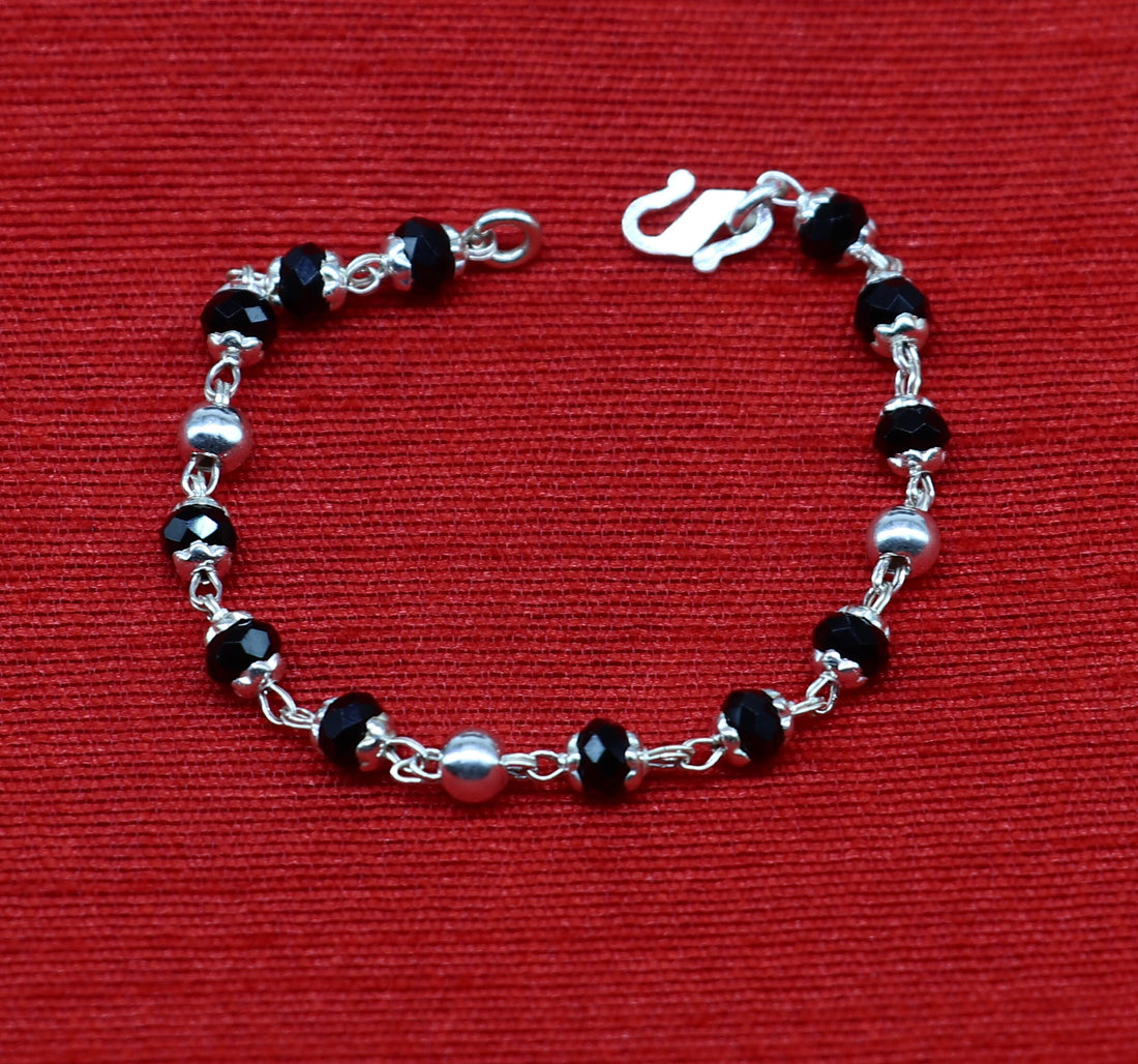 925 sterling silver customized black beads Nazariya bracelet, protect from evil eyes, new born baby bracelet stylish jewelry from india bbr9 - TRIBAL ORNAMENTS