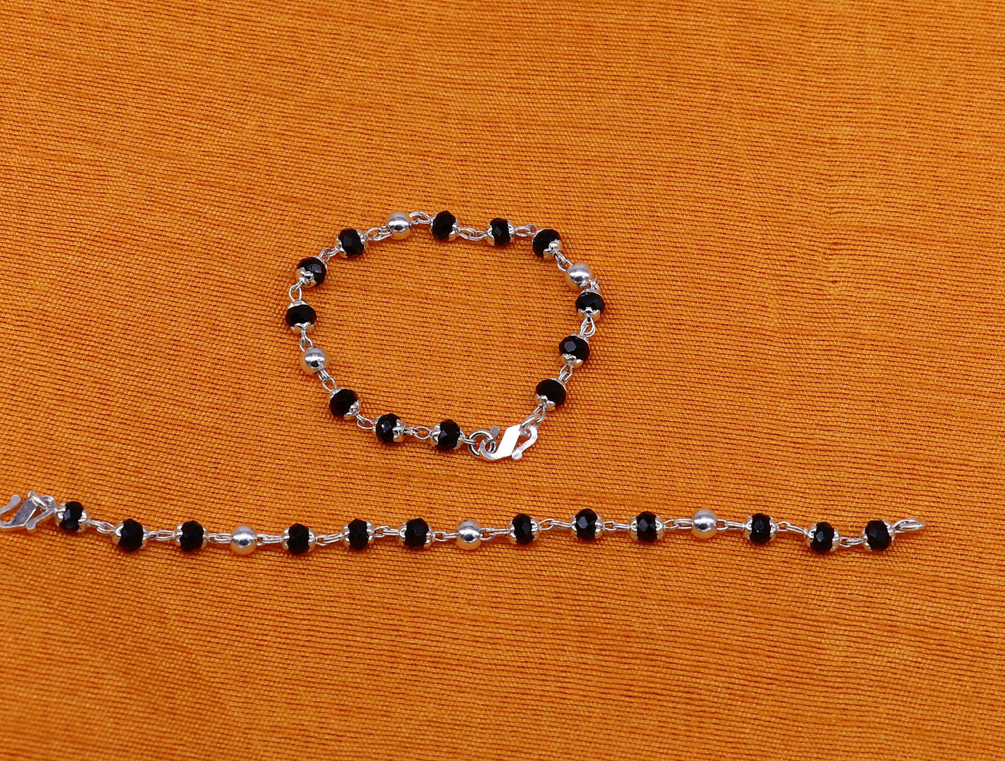 925 sterling silver customized black beads Nazariya bracelet, protect from evil eyes, new born baby bracelet stylish jewelry india bbr14 - TRIBAL ORNAMENTS