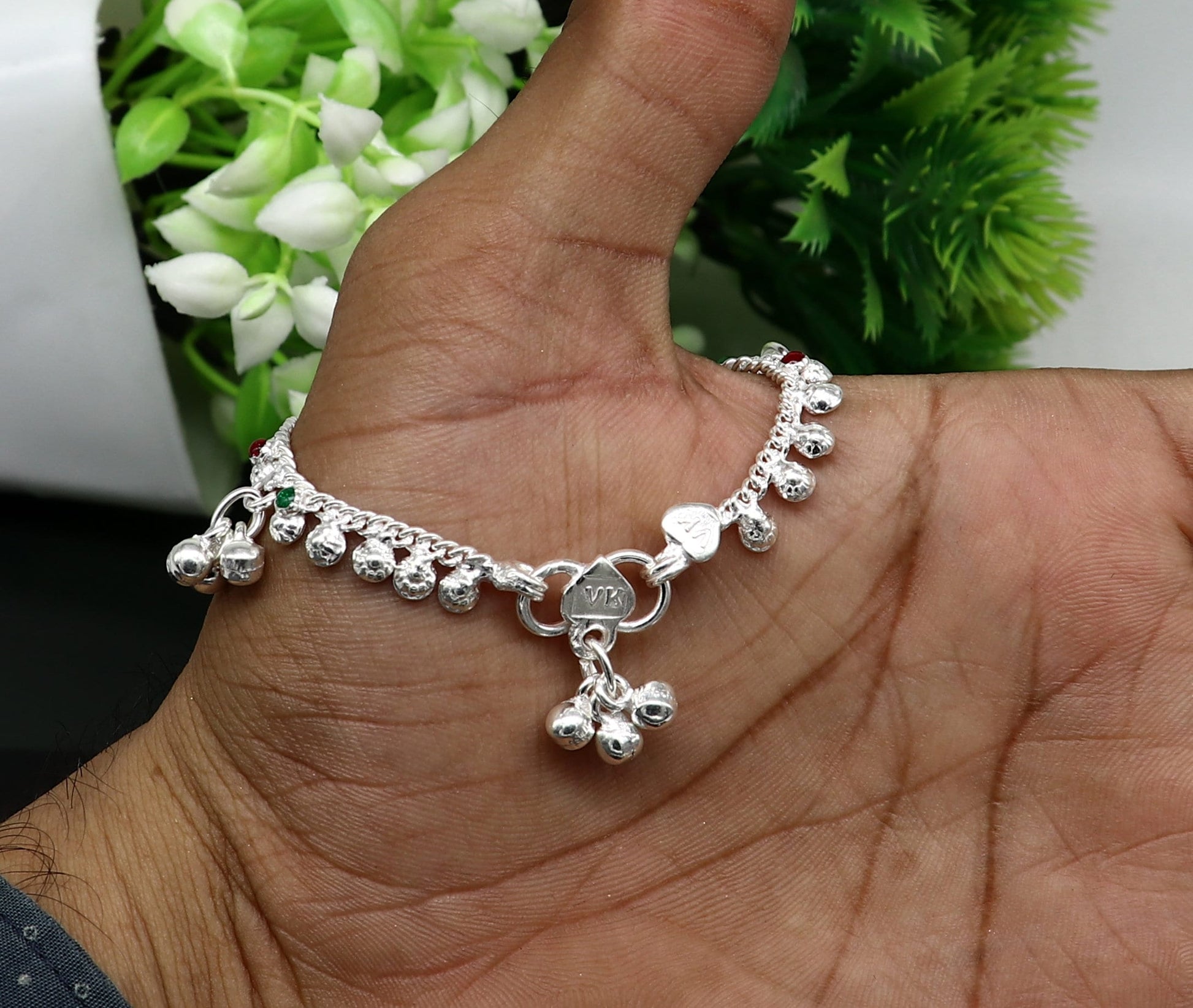 6" inches long handmade solid sterling silver baby kids ankle bracelet elegant dainty customized charm bracelet unisex baby jewelry ank425 - TRIBAL ORNAMENTS