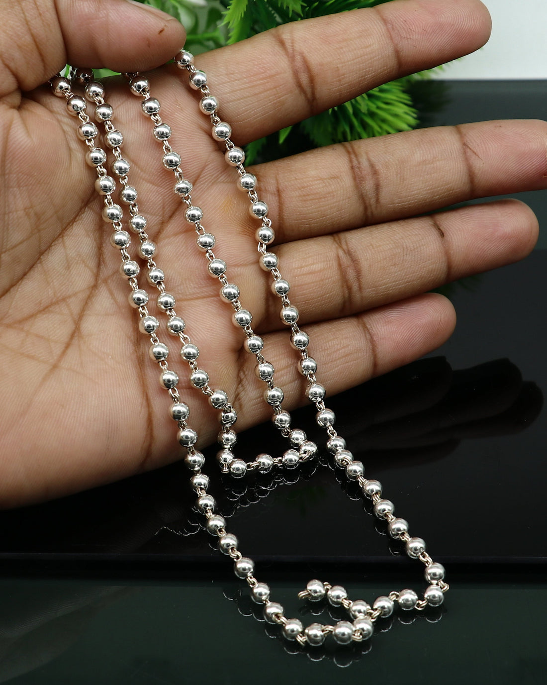 925 sterling silver stunning plain solid beads chain japp mala 108 beads japp chain 26 inches long unisex necklace stylish jewelry ch111 - TRIBAL ORNAMENTS