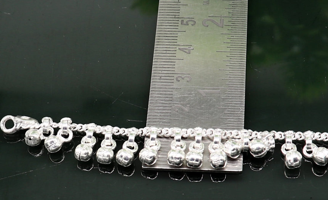 5" long Vintage design sterling silver handmade amazing waved noisy hanging drops bells baby anklet, ankle bracelet, charm bracelet ank430 - TRIBAL ORNAMENTS
