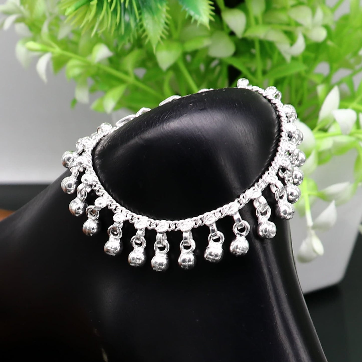 5" long Vintage design sterling silver handmade amazing waved noisy hanging drops bells baby anklet, ankle bracelet, charm bracelet ank430 - TRIBAL ORNAMENTS