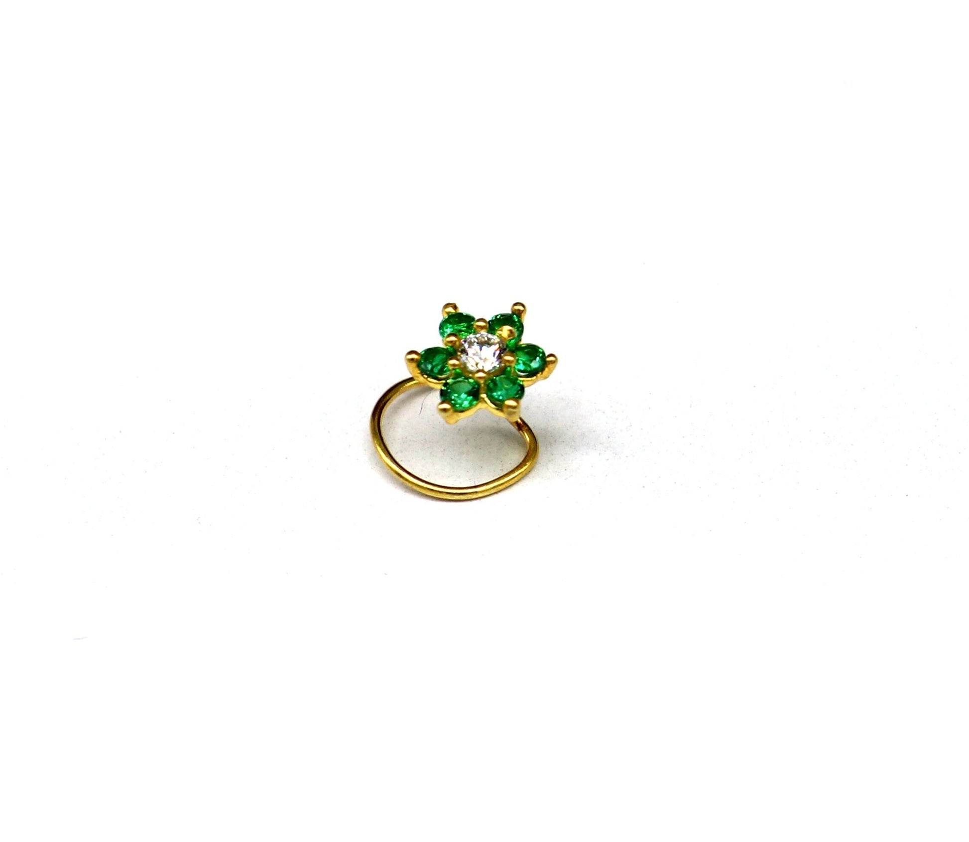 DeRosa Green Rhinestones Stylized Flower and Stamen Fur Clip in A Gold Plated Sterling Silver Setting