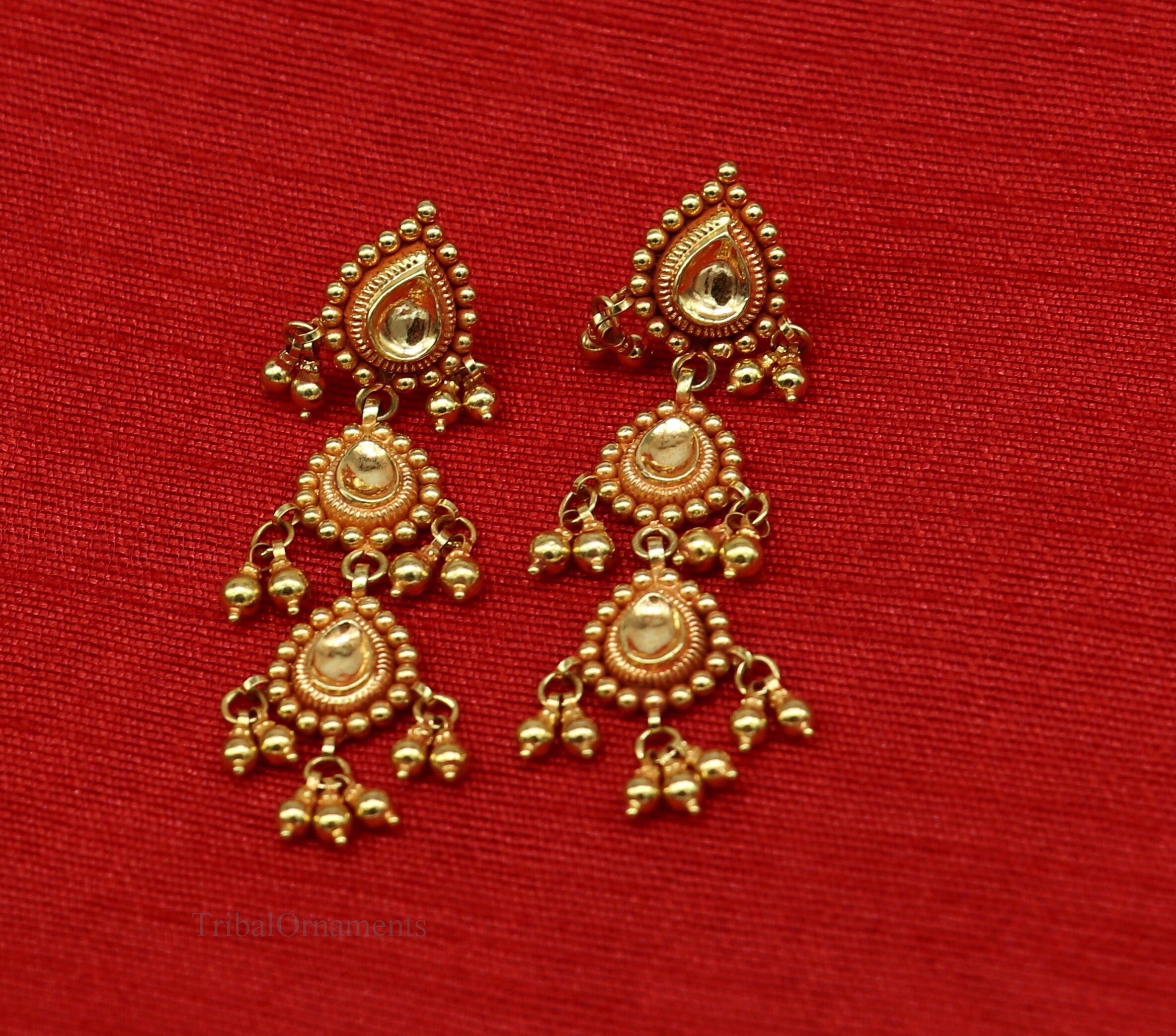 Buy Traditional Gold Design Double Layer Bridal Wear Big Dangler Earrings  Online