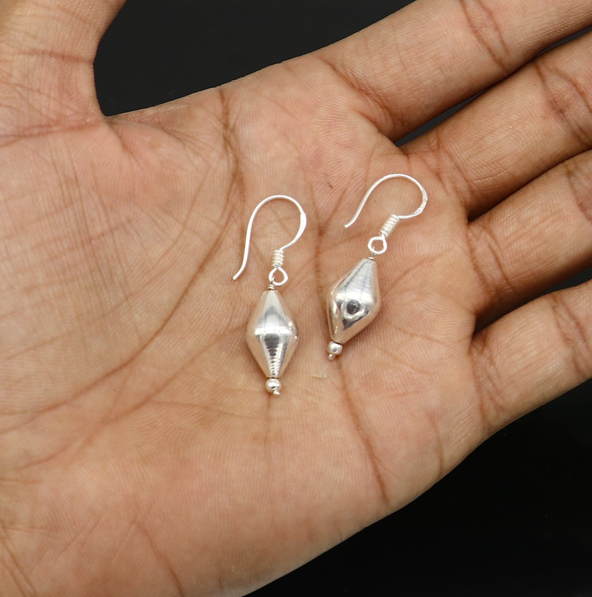 925 sterling silver handmade single olive shape ball hoops earring, stunning drop dangling earring amazing bridesmaid earring s915 - TRIBAL ORNAMENTS