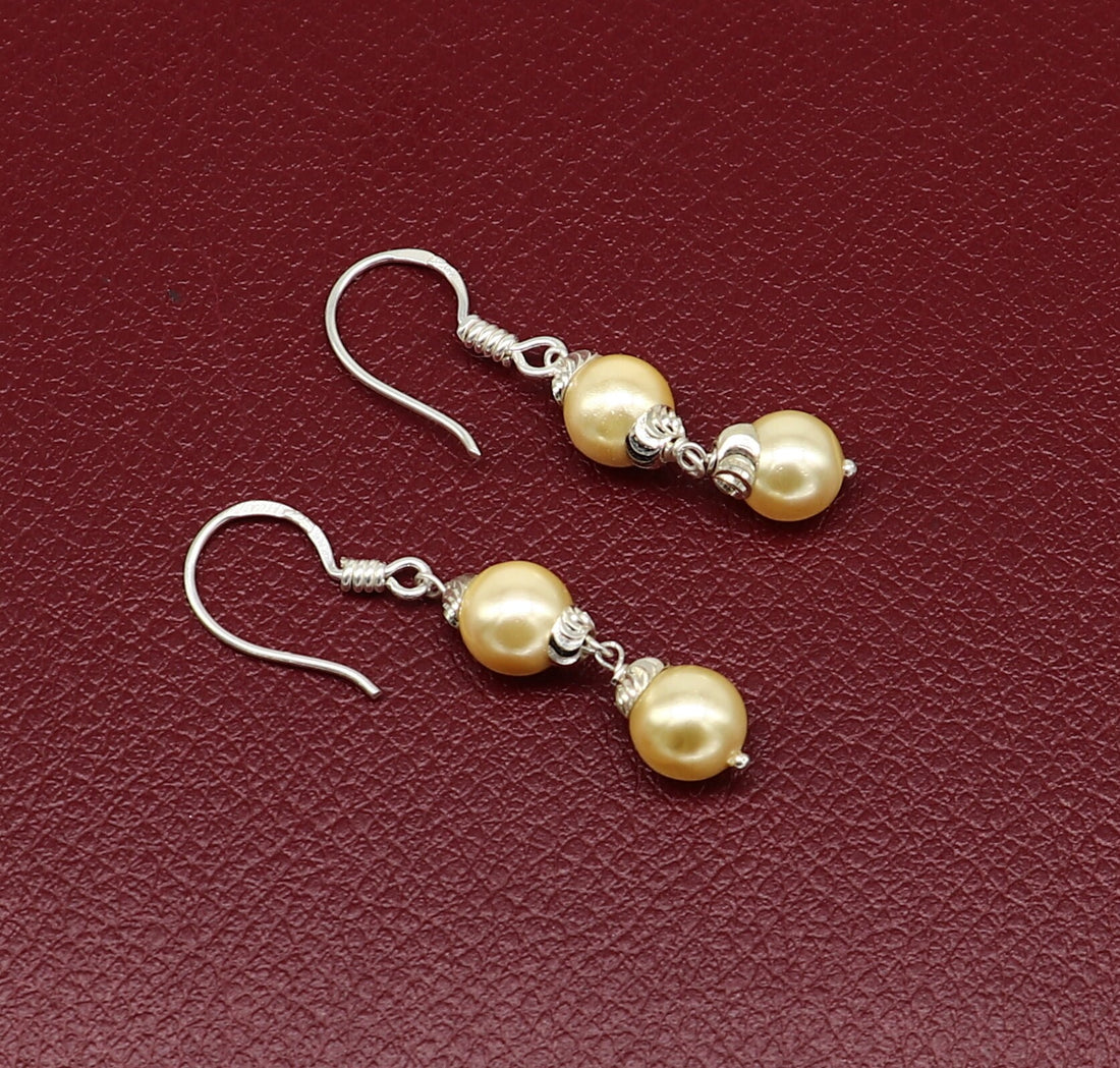 925 sterling silver handmade hoops pearl earring, stunning drop dangling earring amazing bridesmaid customized hook earring s918 - TRIBAL ORNAMENTS