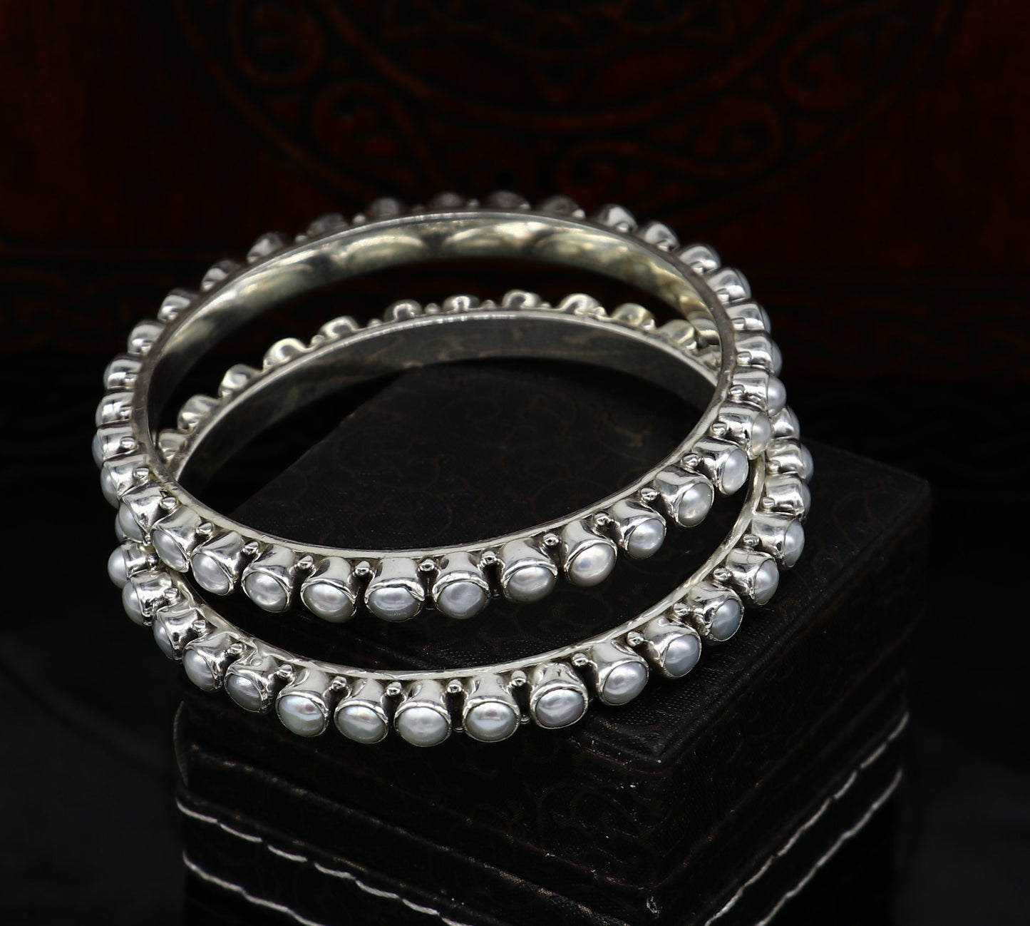 Excellent designer 925 sterling silver pearl bangle bracelet, fabulous oxidized customized brides gifting pearl bangle bracelet ba102 - TRIBAL ORNAMENTS