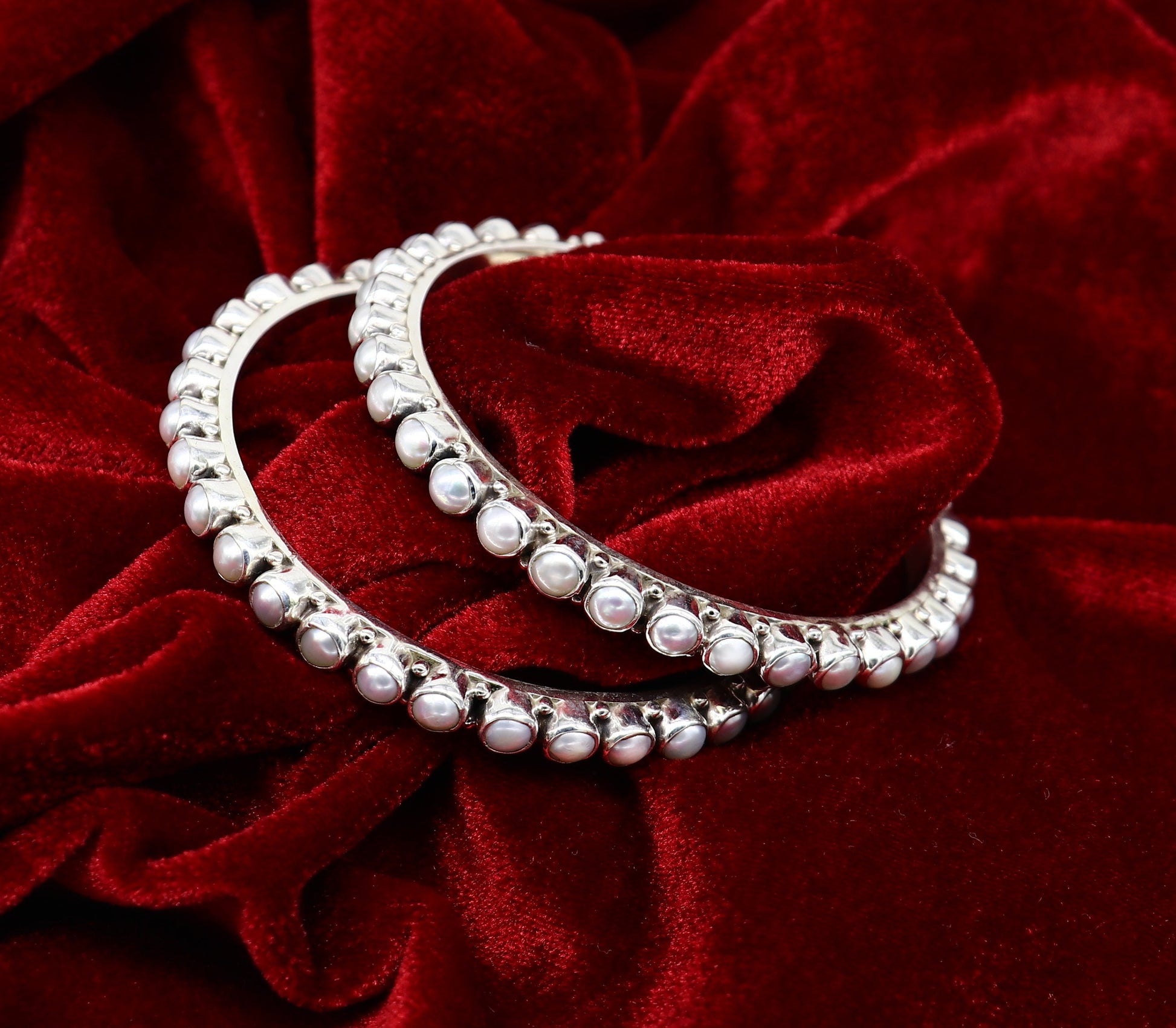 Excellent designer 925 sterling silver pearl bangle bracelet, fabulous oxidized customized brides gifting pearl bangle bracelet ba102 - TRIBAL ORNAMENTS