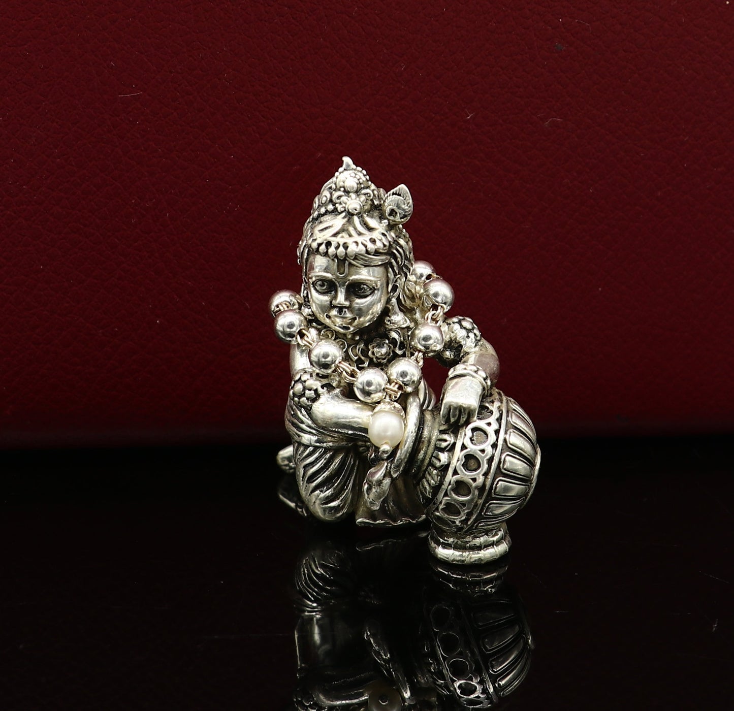 2" inches long handmade sterling silver beaded bracelet or necklace for baby krishna figurine or sculpture, best puja necklace sbr224 - TRIBAL ORNAMENTS