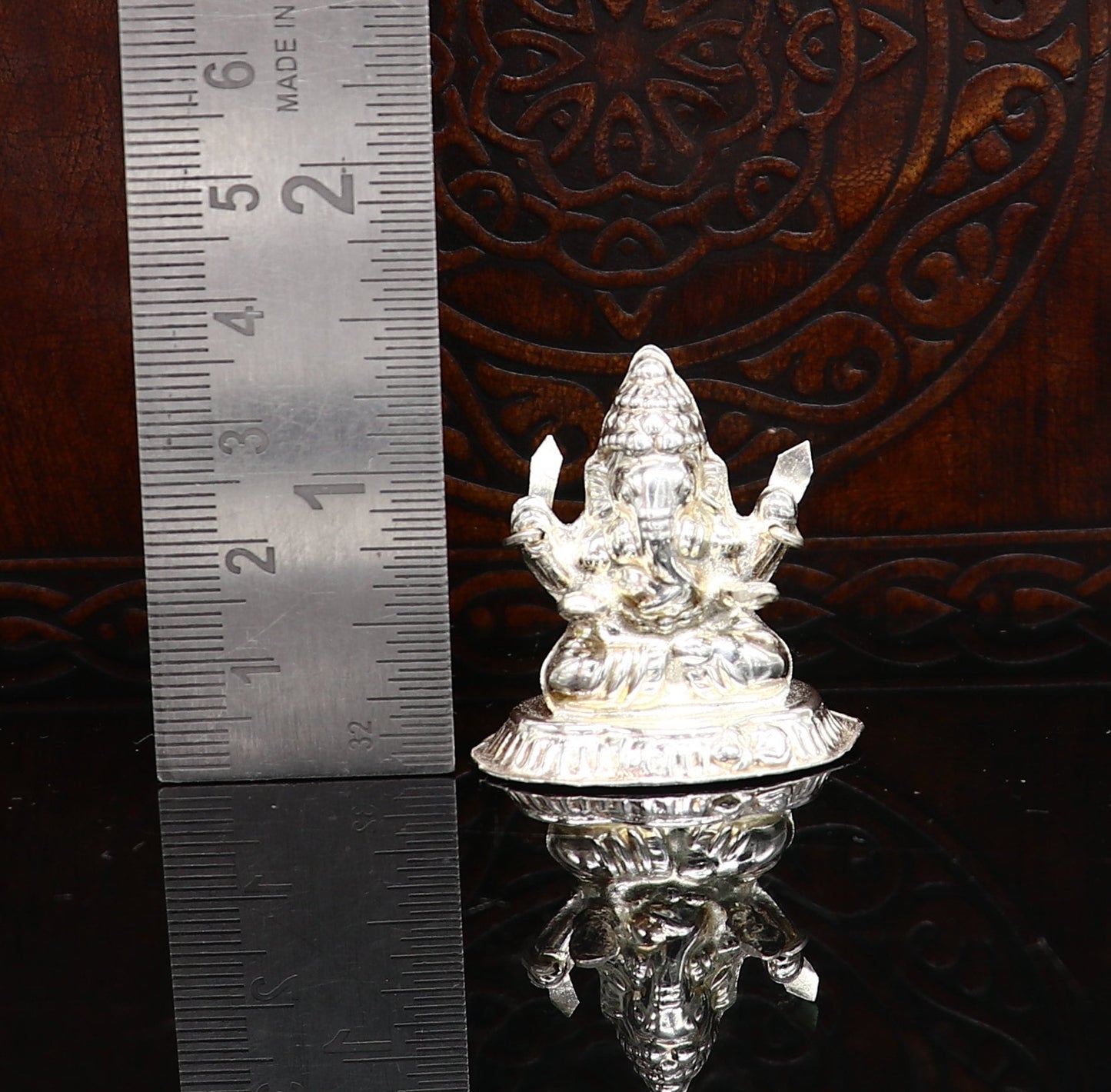 Lord Ganesha With Stand or Bazot, fabulous Sterling silver ganesha statue figurine for home temple diwali puja article utensils su375 - TRIBAL ORNAMENTS