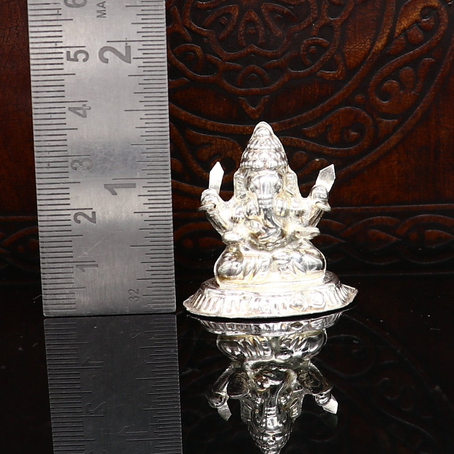 Lord Ganesha With Stand or Bazot, fabulous Sterling silver ganesha statue figurine for home temple diwali puja article utensils su375 - TRIBAL ORNAMENTS