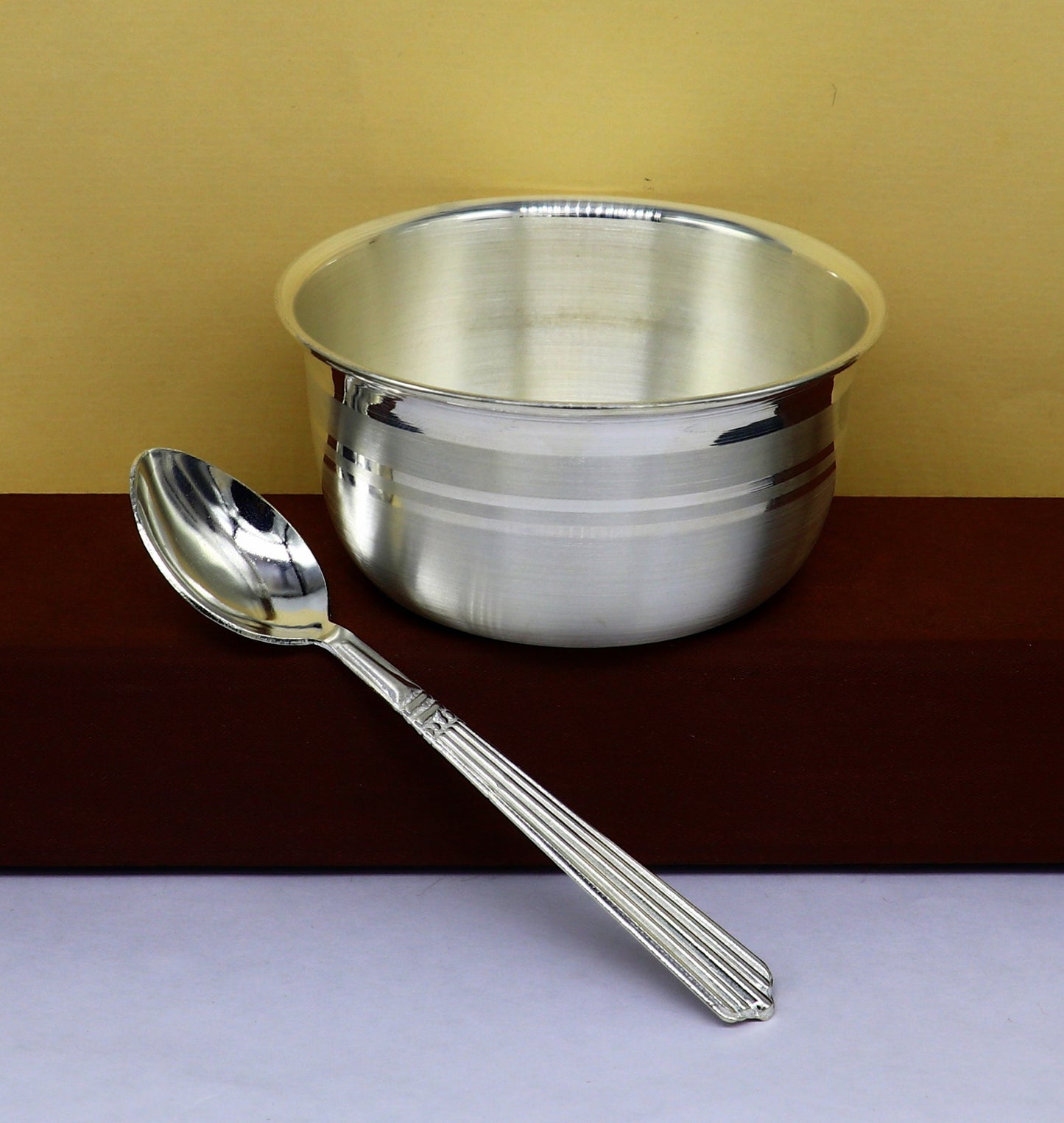 999 pure sterling silver handmade solid silver bowl & spoon, healthy serving bowl, silver vessel, baby serving food utensils baby set sv194 - TRIBAL ORNAMENTS