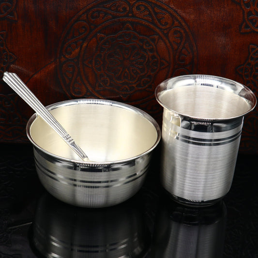 999 fine silver water milk glass and bowl, silver tumbler silver spoon, silver utensils, silver baby set serving food utensils sv200 - TRIBAL ORNAMENTS