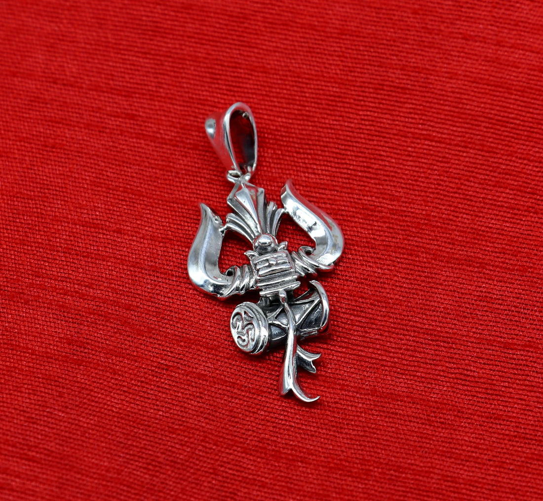 925 sterling silver Hindu idol Lord Shiva trident/trishul pendant, amazing vintage design gifting locket pendant customized jewelry ssp524 - TRIBAL ORNAMENTS