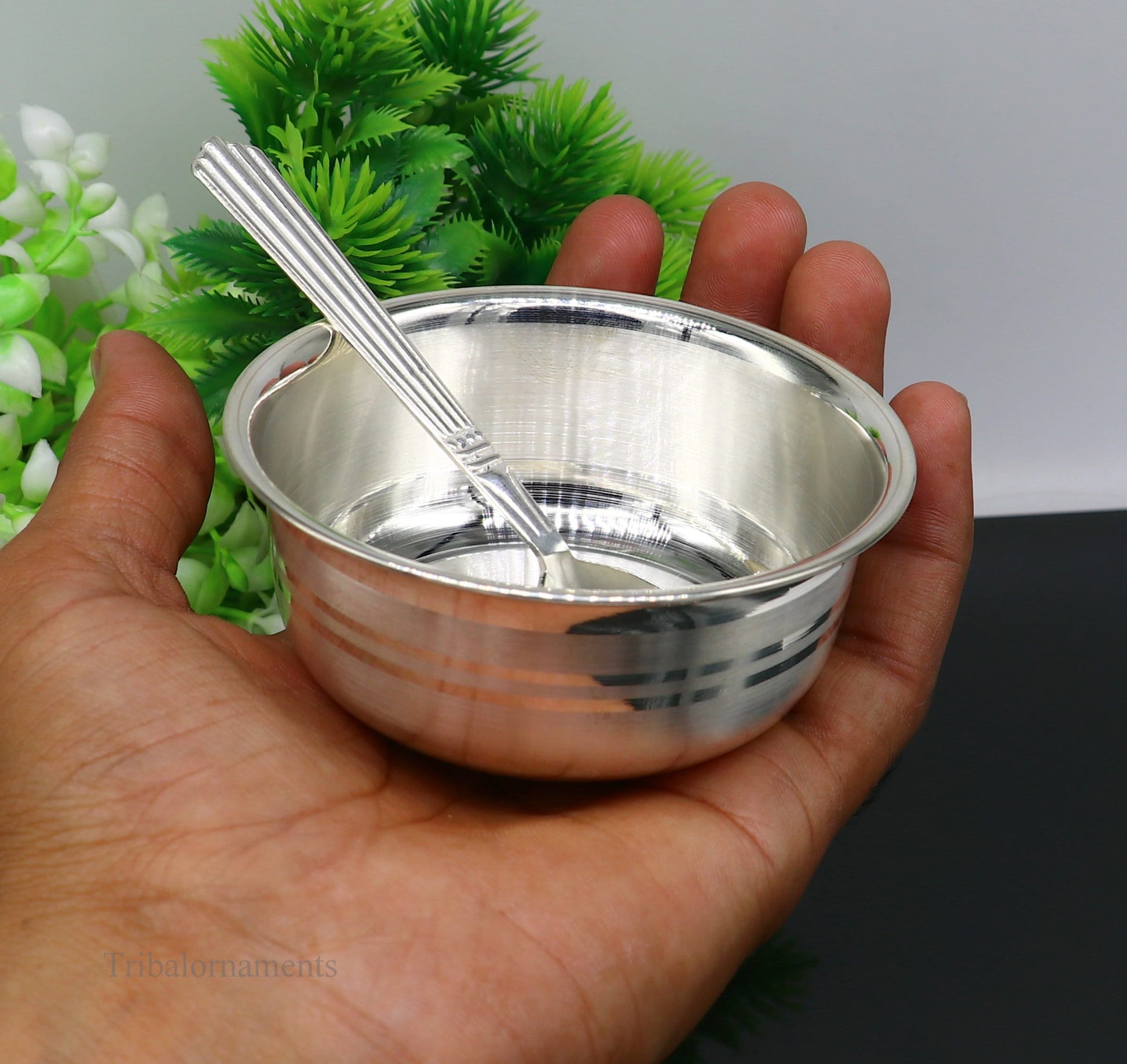 999 fine solid silver handmade small bowl for baby food, pure silver vessels, silver utensils, home and kitchen accessories India sv222 - TRIBAL ORNAMENTS