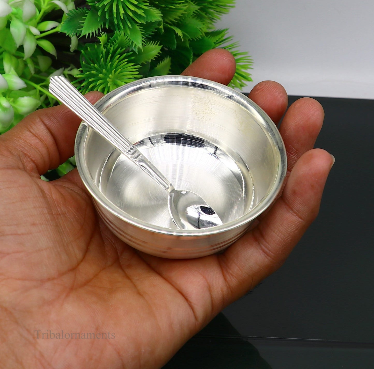 999 fine solid silver handmade small bowl for baby serving, pure silver vessel, silver utensils, home kitchen accessories puja bowl sv224 - TRIBAL ORNAMENTS