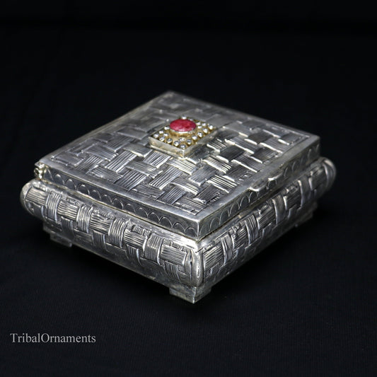 925 sterling silver Vintage antique work design handmade round dry fruit box, container casket box, best brides gift, corporation gift box09 - TRIBAL ORNAMENTS
