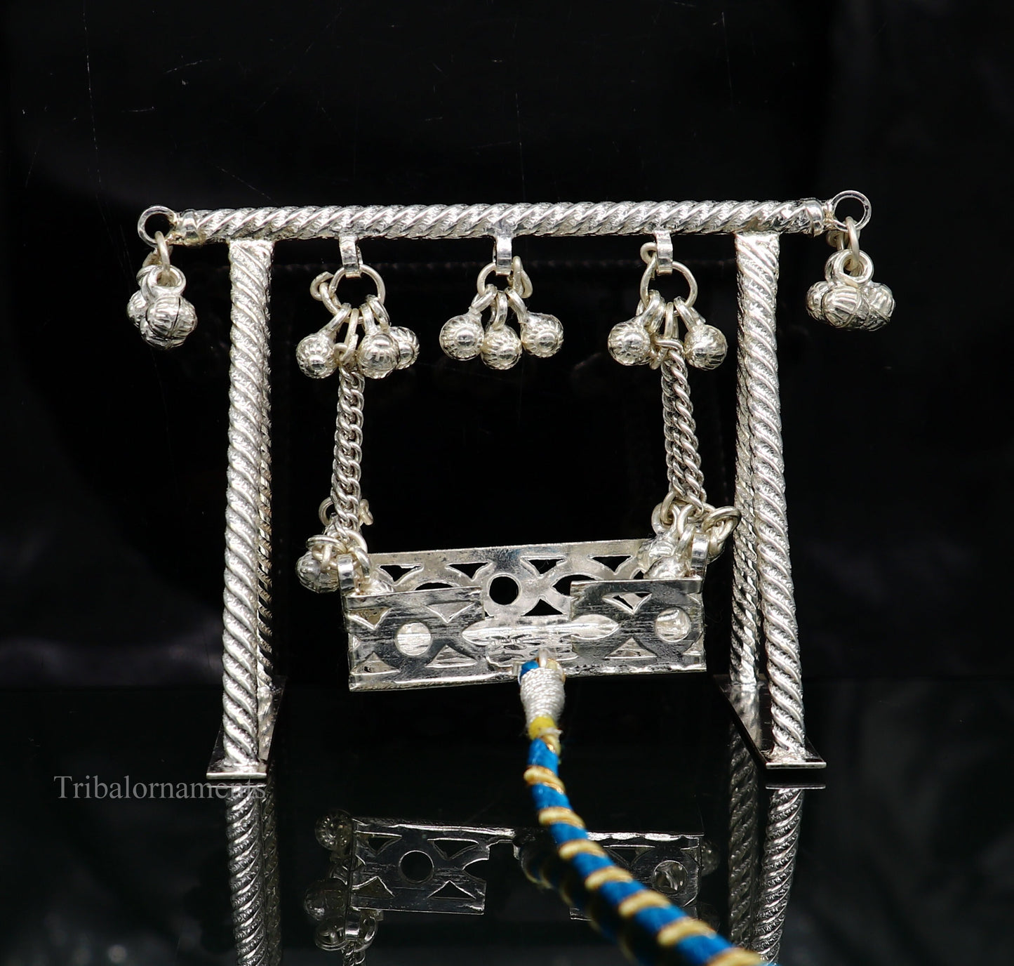 Sterling silver handmade Bal Gopala jhula, little Krishna swing, child krishan palana, silver jhula, laddu gopal jhula, silver art su377 - TRIBAL ORNAMENTS