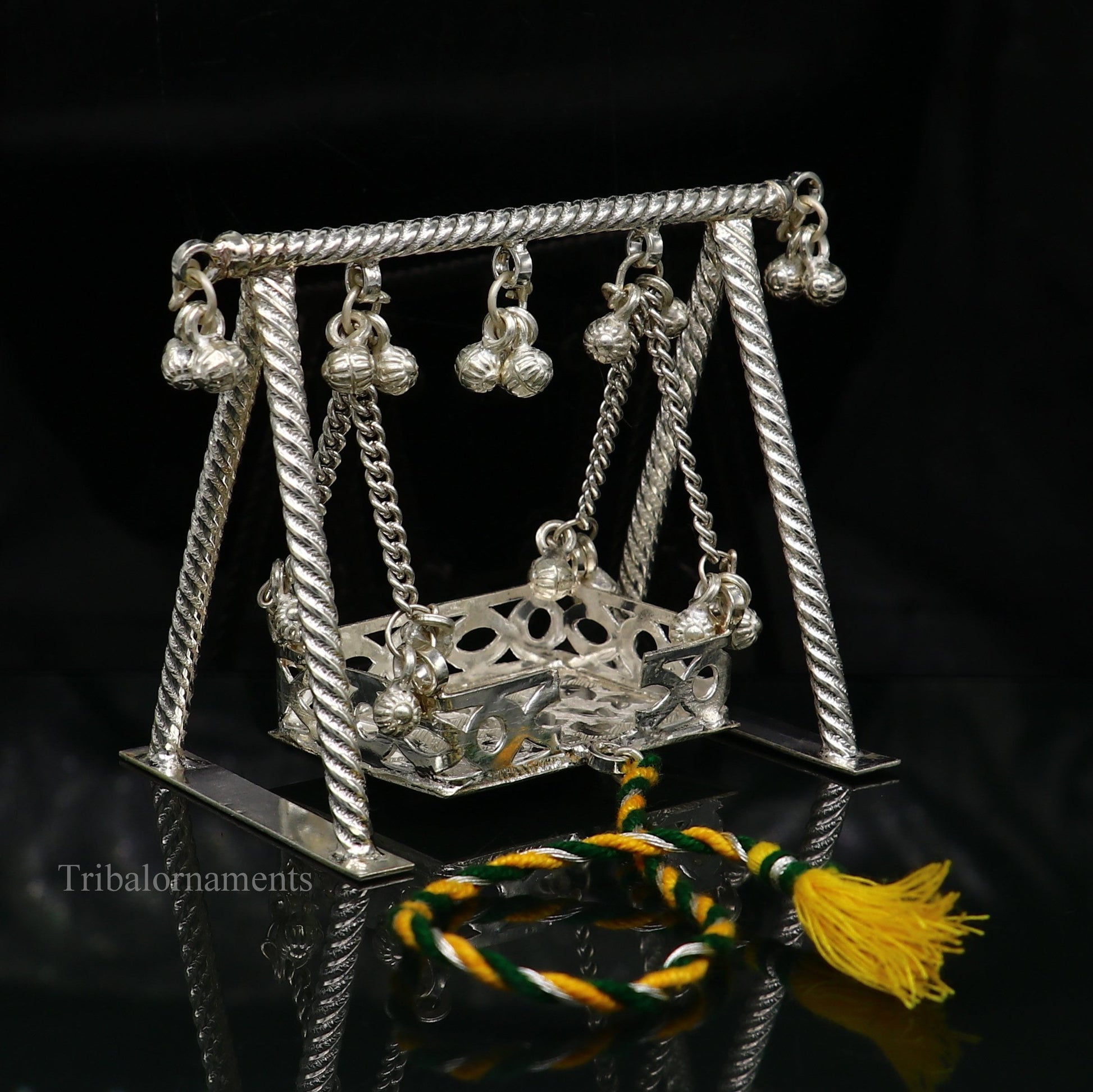 Sterling silver handmade Bal Gopala jhula, little Krishna swing, child krishan palana, silver jhula, laddu gopal jhula, silver art su378 - TRIBAL ORNAMENTS