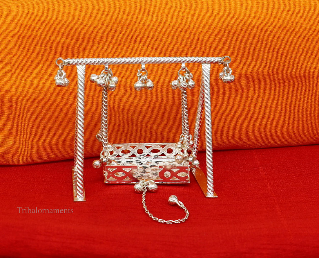 Sterling silver handmade Bal Gopala jhula, little Krishna swing, child Krishna palana, silver jhula, laddu Gopal Jhula, silver art su379 - TRIBAL ORNAMENTS