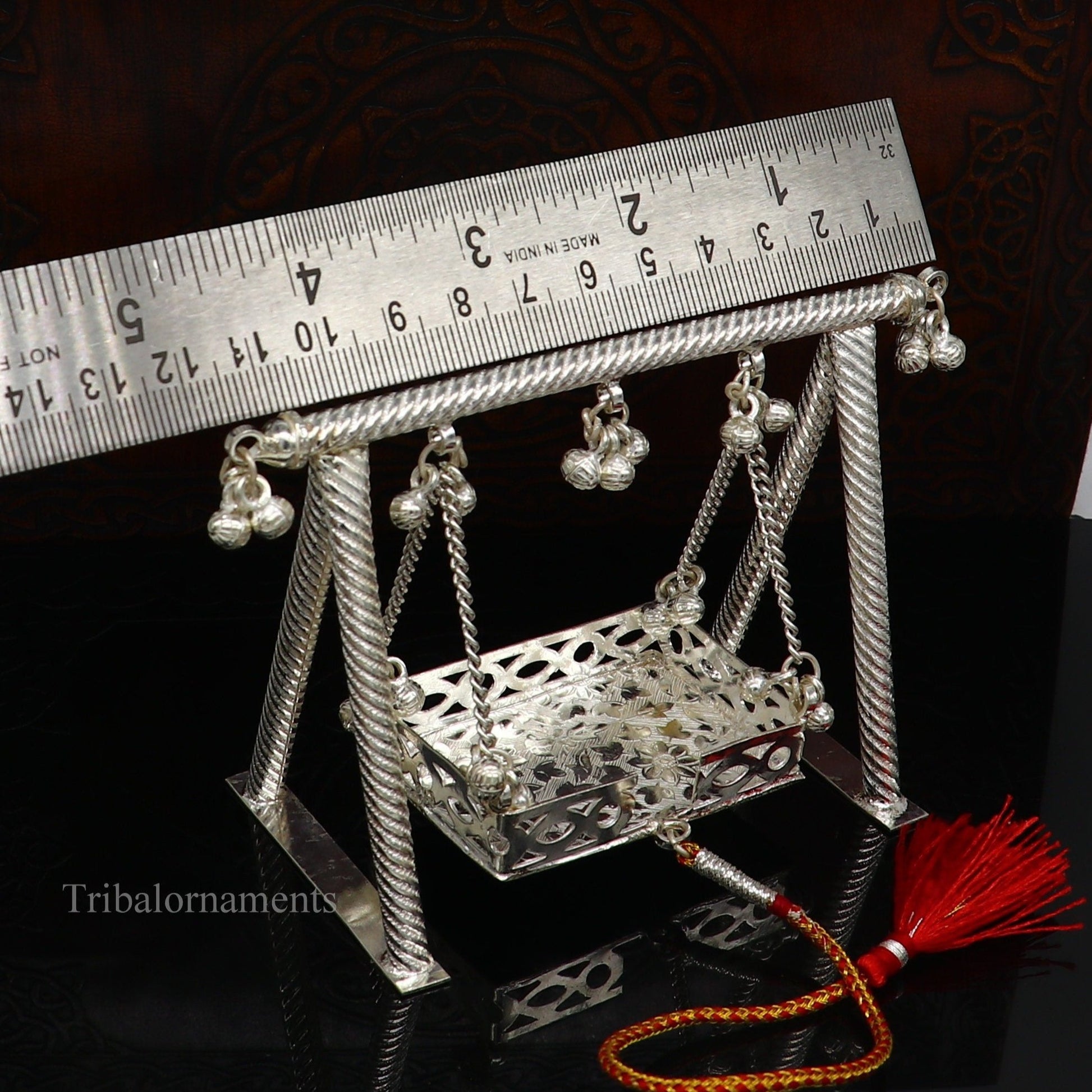 Sterling silver handmade Bal Gopala jhula, little Krishna swing, child Krishna palana, silver jhula, laddu Gopal Jhula, silver art su380 - TRIBAL ORNAMENTS