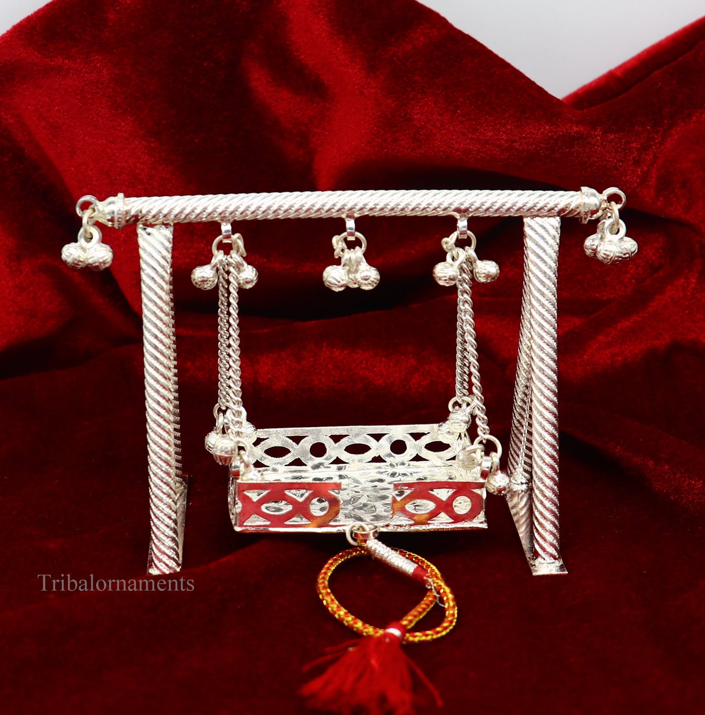 Sterling silver handmade Bal Gopala jhula, little Krishna swing, child Krishna palana, silver jhula, laddu Gopal Jhula, silver art su380 - TRIBAL ORNAMENTS