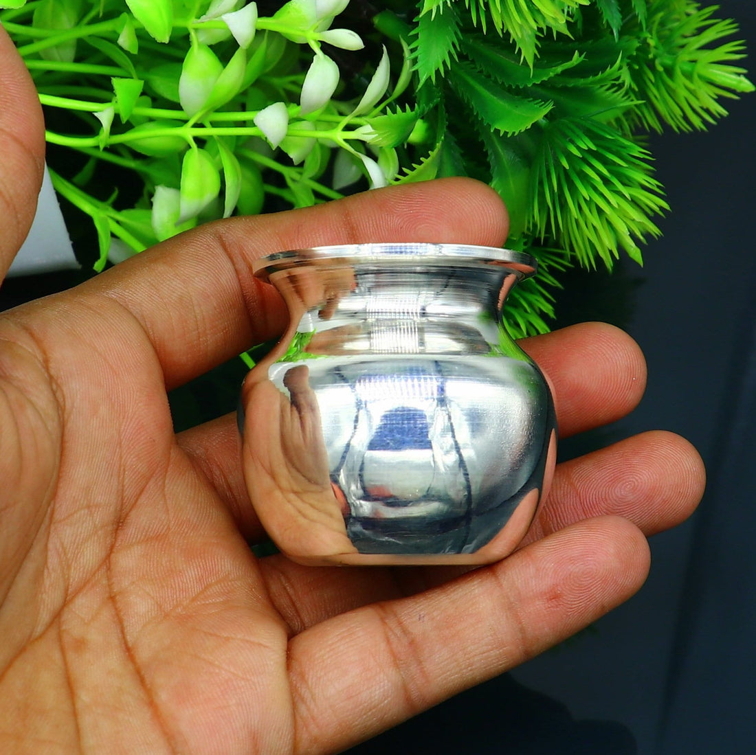 925 sterling silver handmade plain small Kalash or pot, unique worshipping silver puja article, water or milk shiva kalash pot india sv203 - TRIBAL ORNAMENTS