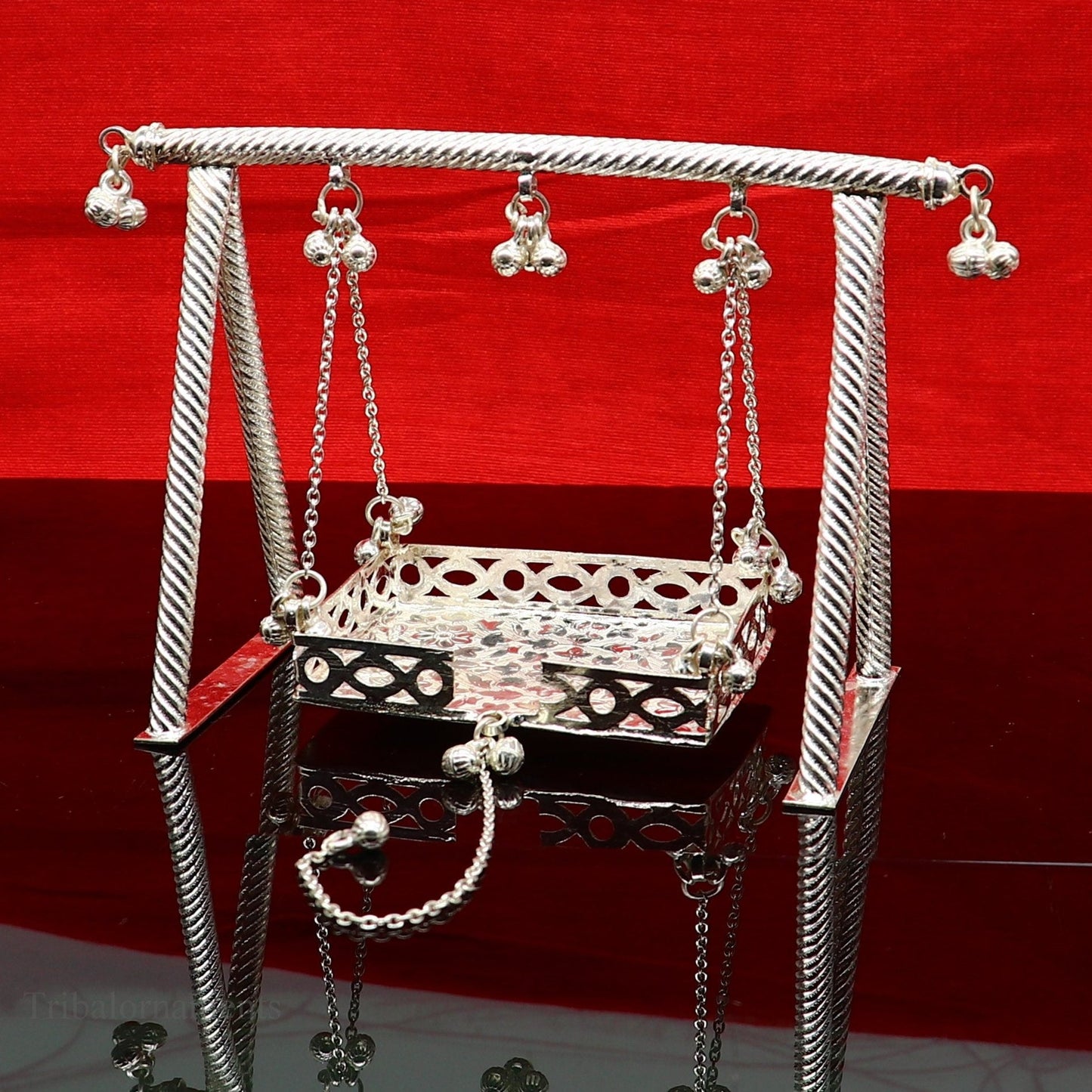 Sterling silver handmade Laddu Gopala jhula, Baby Krishna swing, child Krishna palana, silver jhula, laddu Gopal Jhula, silver article su383 - TRIBAL ORNAMENTS