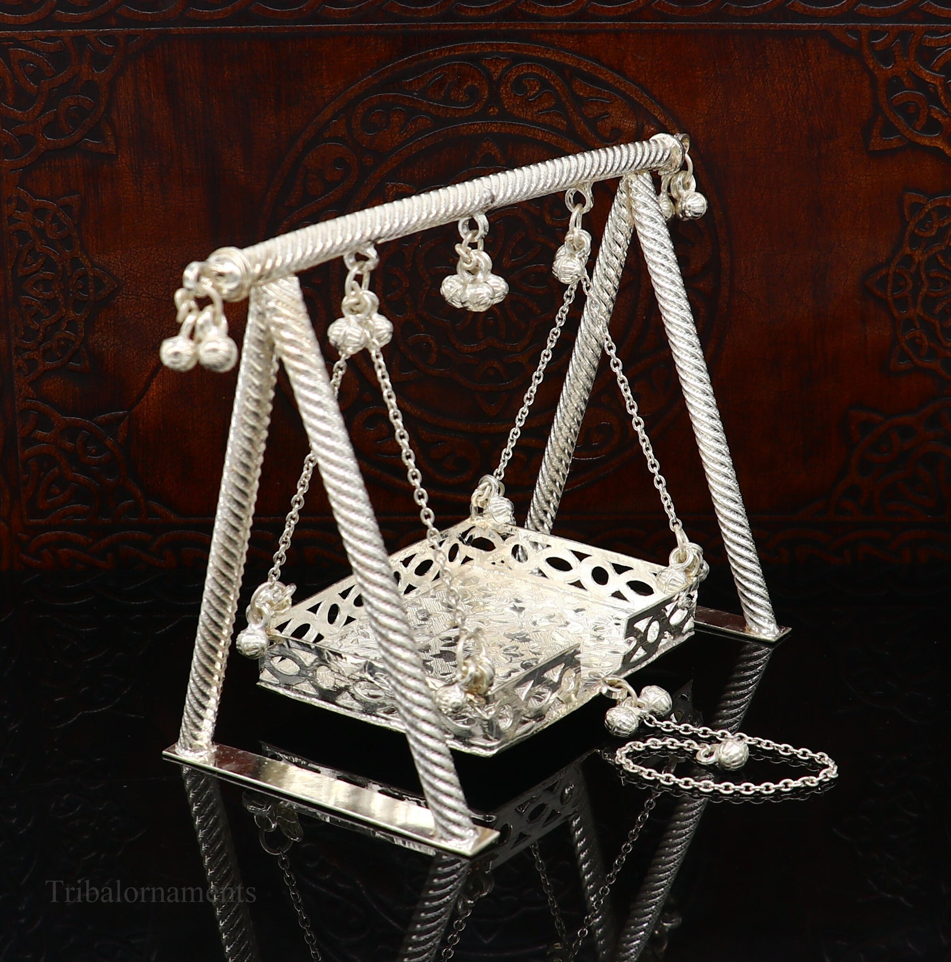 Sterling silver handmade Laddu Gopala jhula, Baby Krishna swing, child Krishna palana, silver jhula, laddu Gopal Jhula, silver article su383 - TRIBAL ORNAMENTS