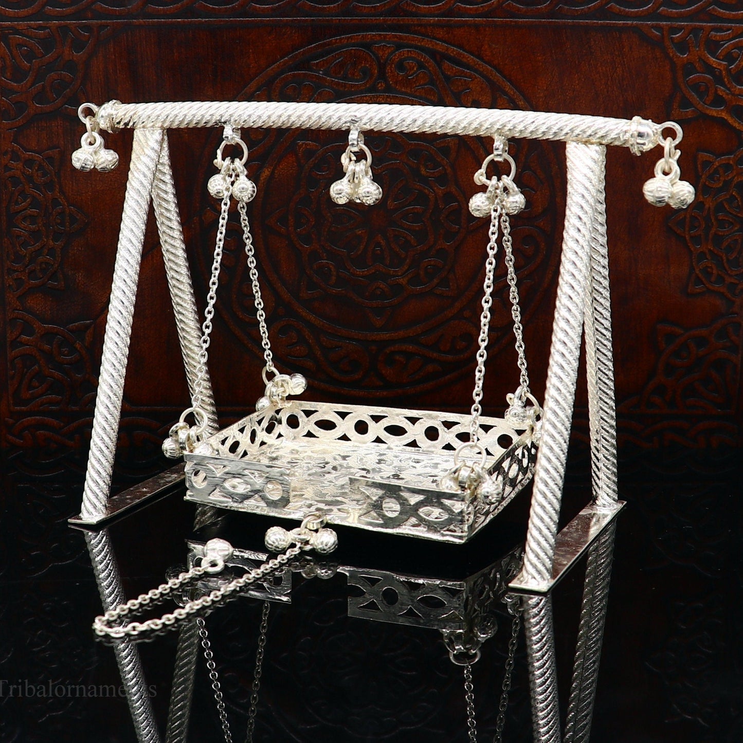 Sterling silver handmade Laddu Gopala jhula, Baby Krishna swing, child Krishna palana, silver jhula, laddu Gopal Jhula, silver article su383 - TRIBAL ORNAMENTS