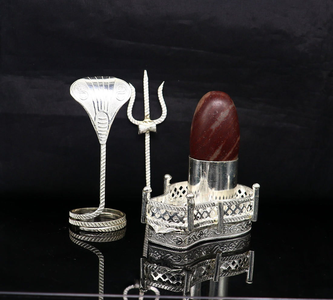 925 solid sterling silver lord shiva Mahakal lingam stand/jalheri, use for put/hold shiva lingam in home temple, handmade article su334 - TRIBAL ORNAMENTS