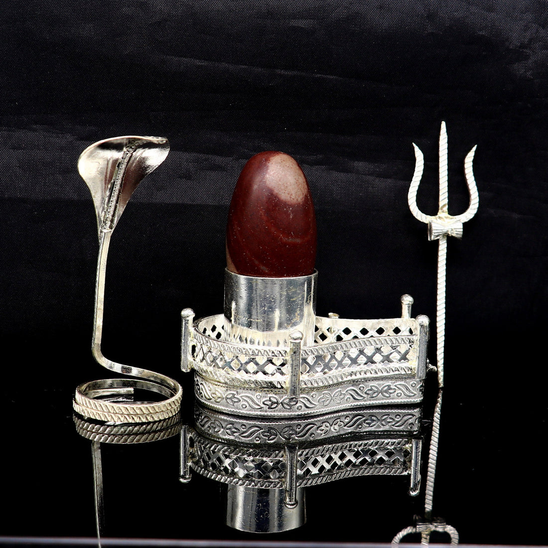 925 solid sterling silver lord shiva Mahakal lingam stand/jalheri, use for put/hold shiva lingam in home temple, handmade article su334 - TRIBAL ORNAMENTS