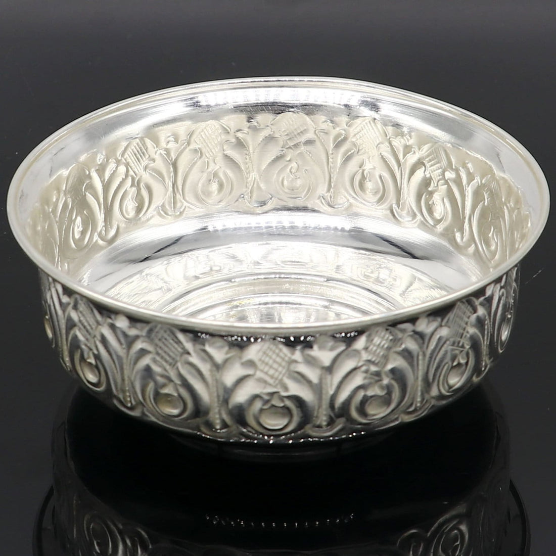 999 fine silver handmade kandrai nakshi work bowl, silver puja vessel, silver worshipping/puja utensils prasad bowl baby bowl sv215 - TRIBAL ORNAMENTS