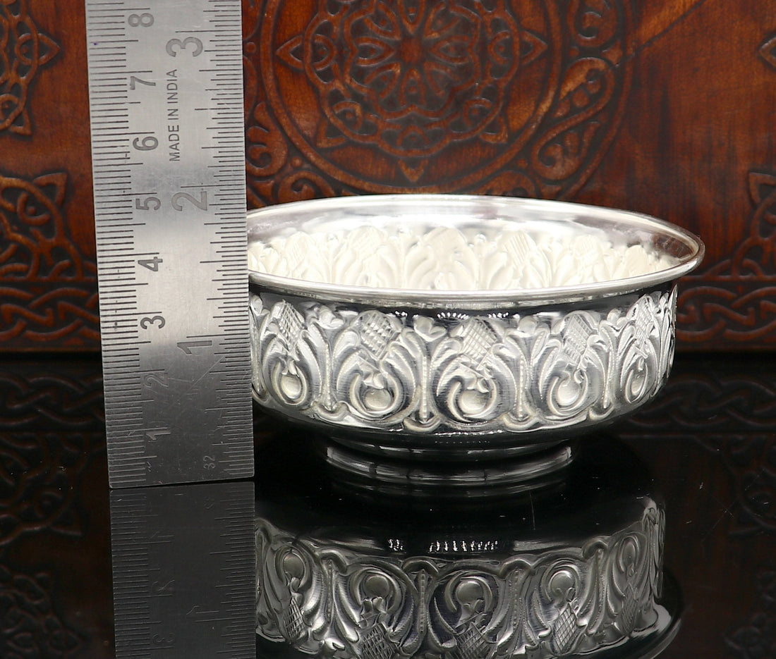 999 fine silver handmade kandrai nakshi work bowl, silver puja vessel, silver worshipping/puja utensils prasad bowl baby bowl sv216 - TRIBAL ORNAMENTS