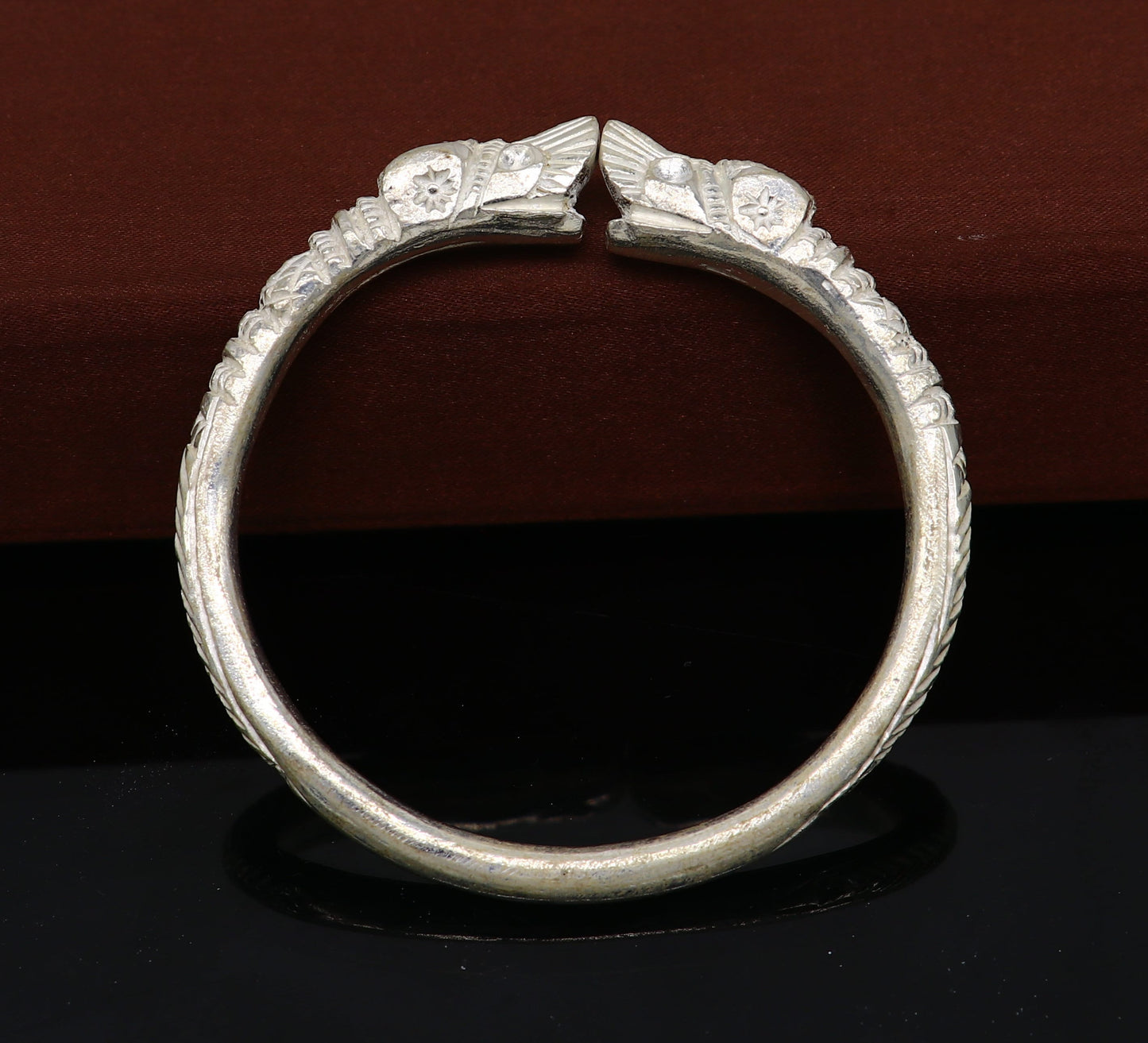Vintage design handmade Solid silver men's bangle bracelet adjustable kada solid crocodile face tribal design bangle gifting kada nssk441 - TRIBAL ORNAMENTS