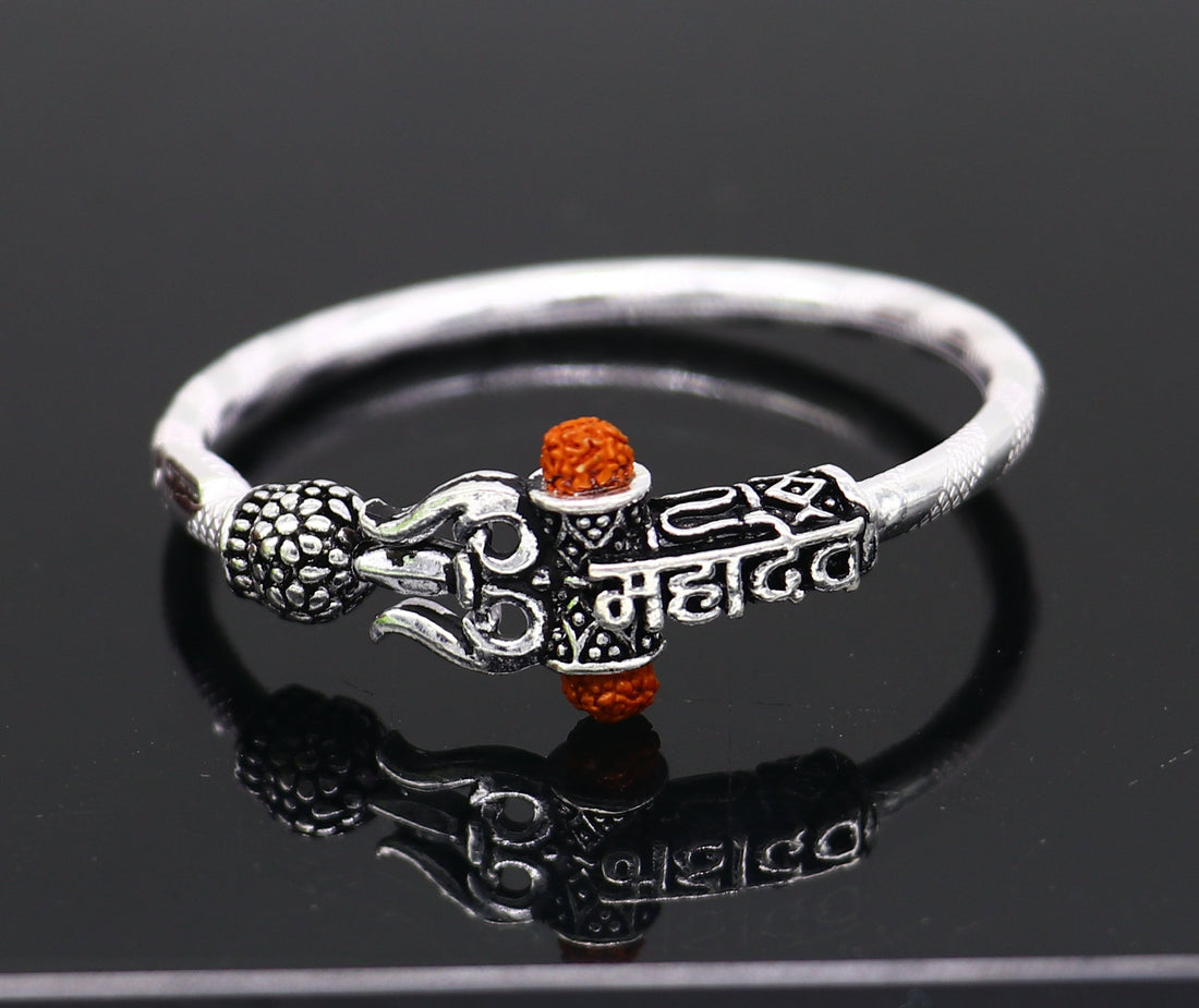 Handmade vintage antique design customized silver baby bangle kada, excellent lord shiva Mahadeva bangle bracelet kada for gifting nbbk240 - TRIBAL ORNAMENTS