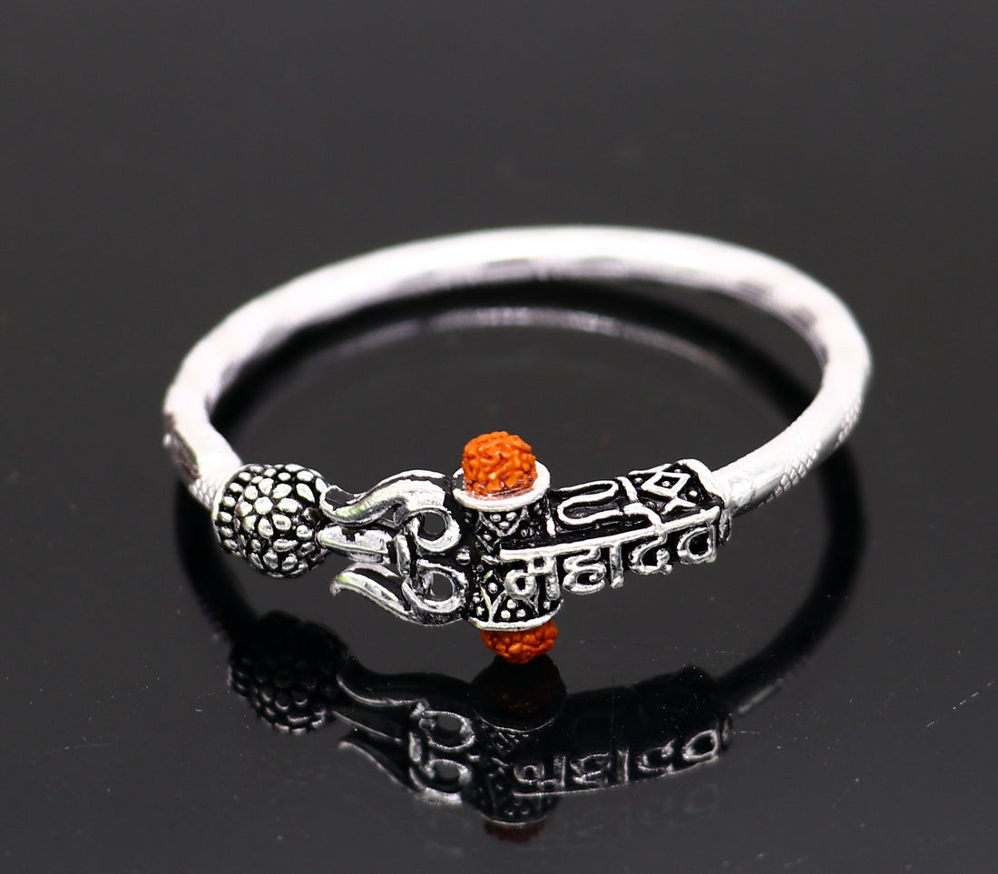 Handmade vintage antique design customized silver baby bangle kada, excellent lord shiva Mahadeva bangle bracelet kada for gifting nbbk240 - TRIBAL ORNAMENTS