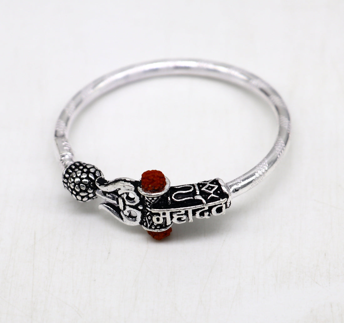 Handmade vintage antique design customized silver baby bangle kada, excellent lord shiva Mahadeva bangle bracelet kada for gifting nbbk235 - TRIBAL ORNAMENTS