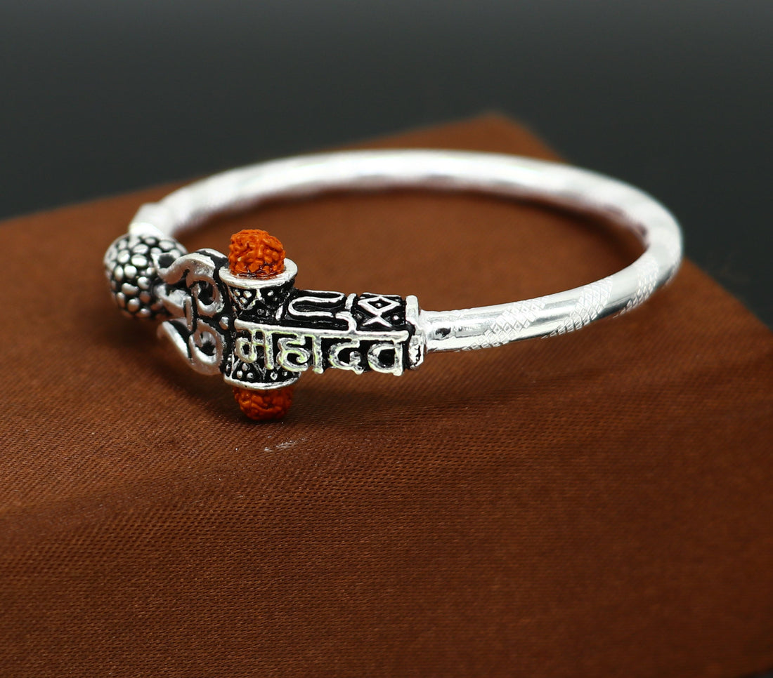 Handmade vintage antique design customized silver baby bangle kada, excellent lord shiva Mahadeva bangle bracelet kada for gifting nbbk235 - TRIBAL ORNAMENTS