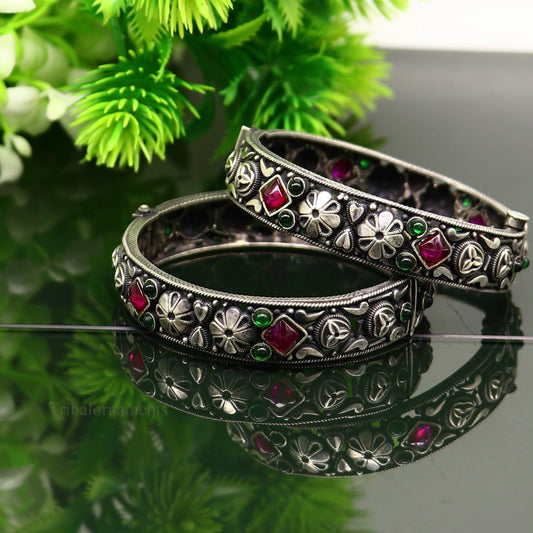 925 sterling silver handmade Indian vintage design bangle bracelet kada stunning stylish tribal brides temple jewelry gifting ba112 - TRIBAL ORNAMENTS