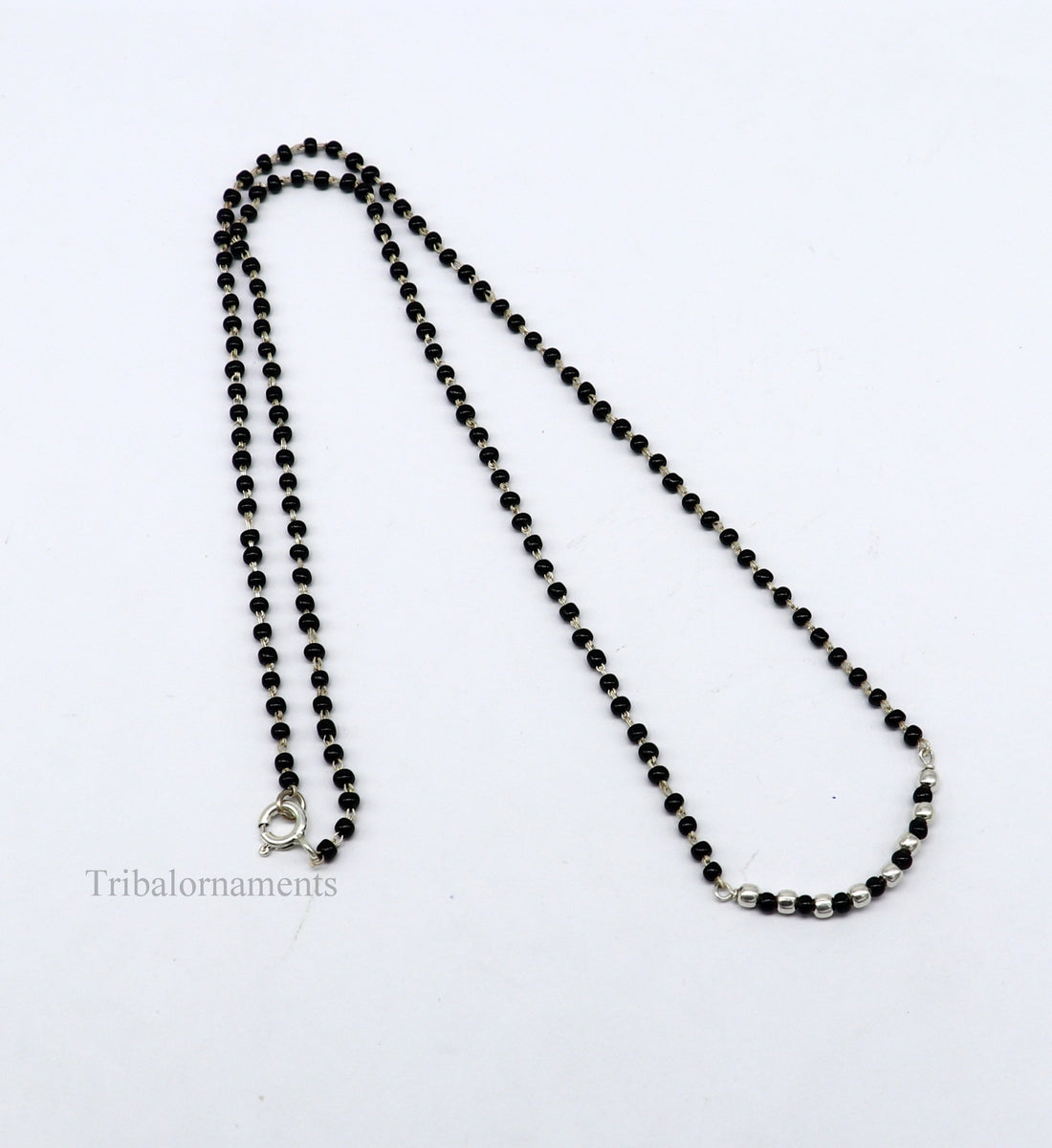 925 sterling silver black beads chain necklace, gorgeous small jingling bells design pendant, traditional style chain beaded necklace set228 - TRIBAL ORNAMENTS