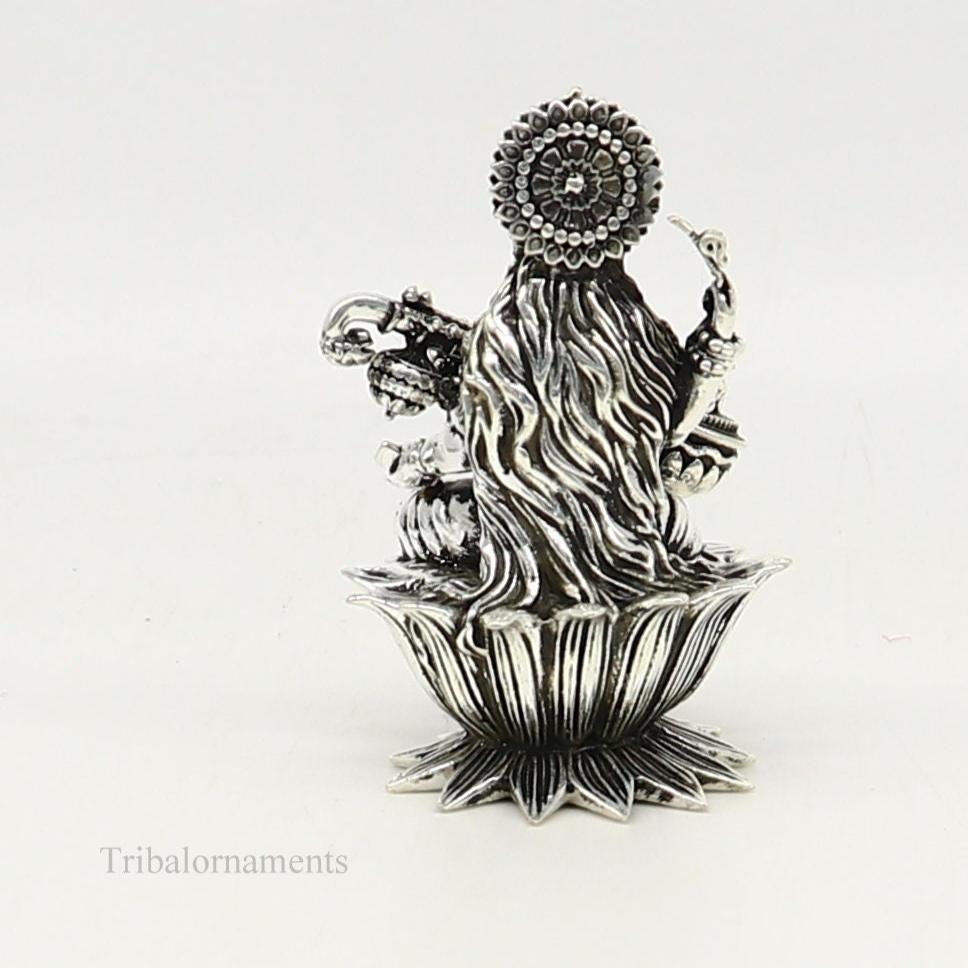 2" small 925 Sterling silver handmade customized Hindu idol Saraswati  sharda maa statue, puja article figurine, home décor Articles art121 - TRIBAL ORNAMENTS